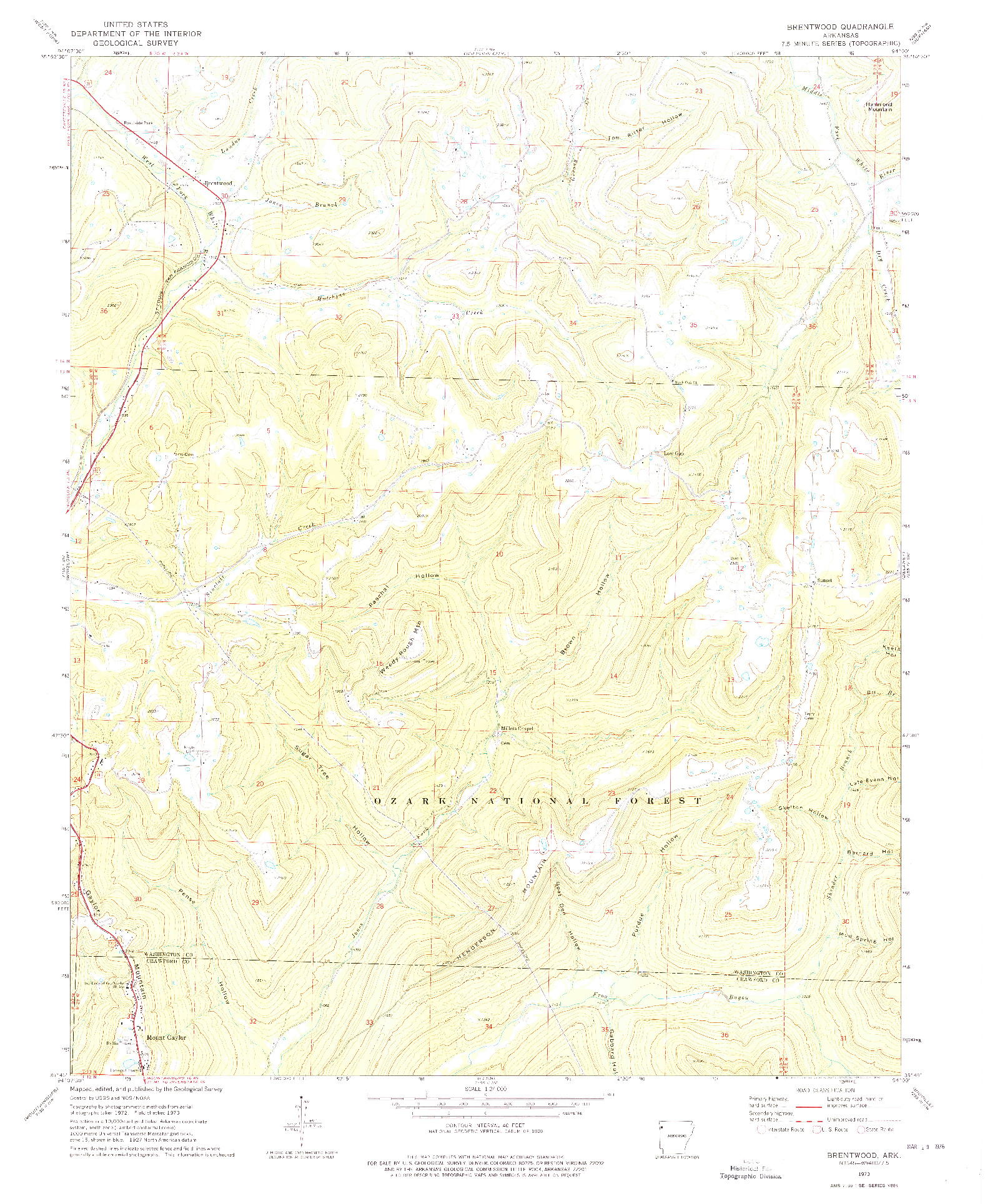 USGS 1:24000-SCALE QUADRANGLE FOR BRENTWOOD, AR 1973