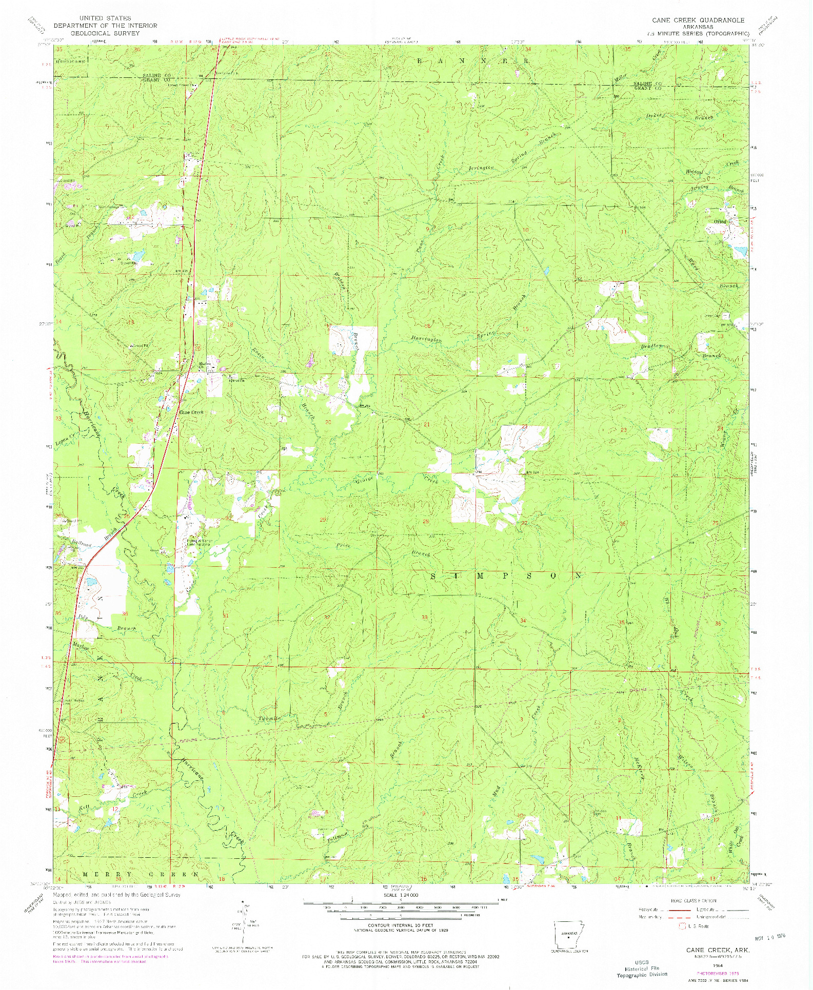 USGS 1:24000-SCALE QUADRANGLE FOR CANE CREEK, AR 1964