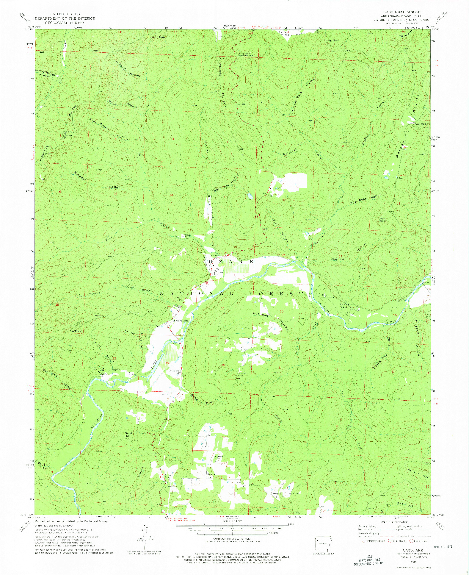 USGS 1:24000-SCALE QUADRANGLE FOR CASS, AR 1973