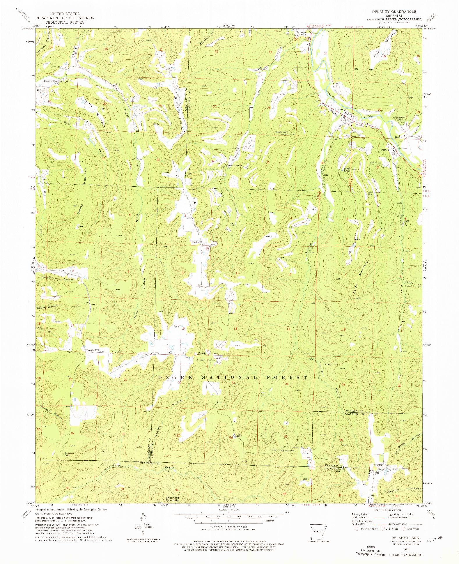 USGS 1:24000-SCALE QUADRANGLE FOR DELANEY, AR 1973