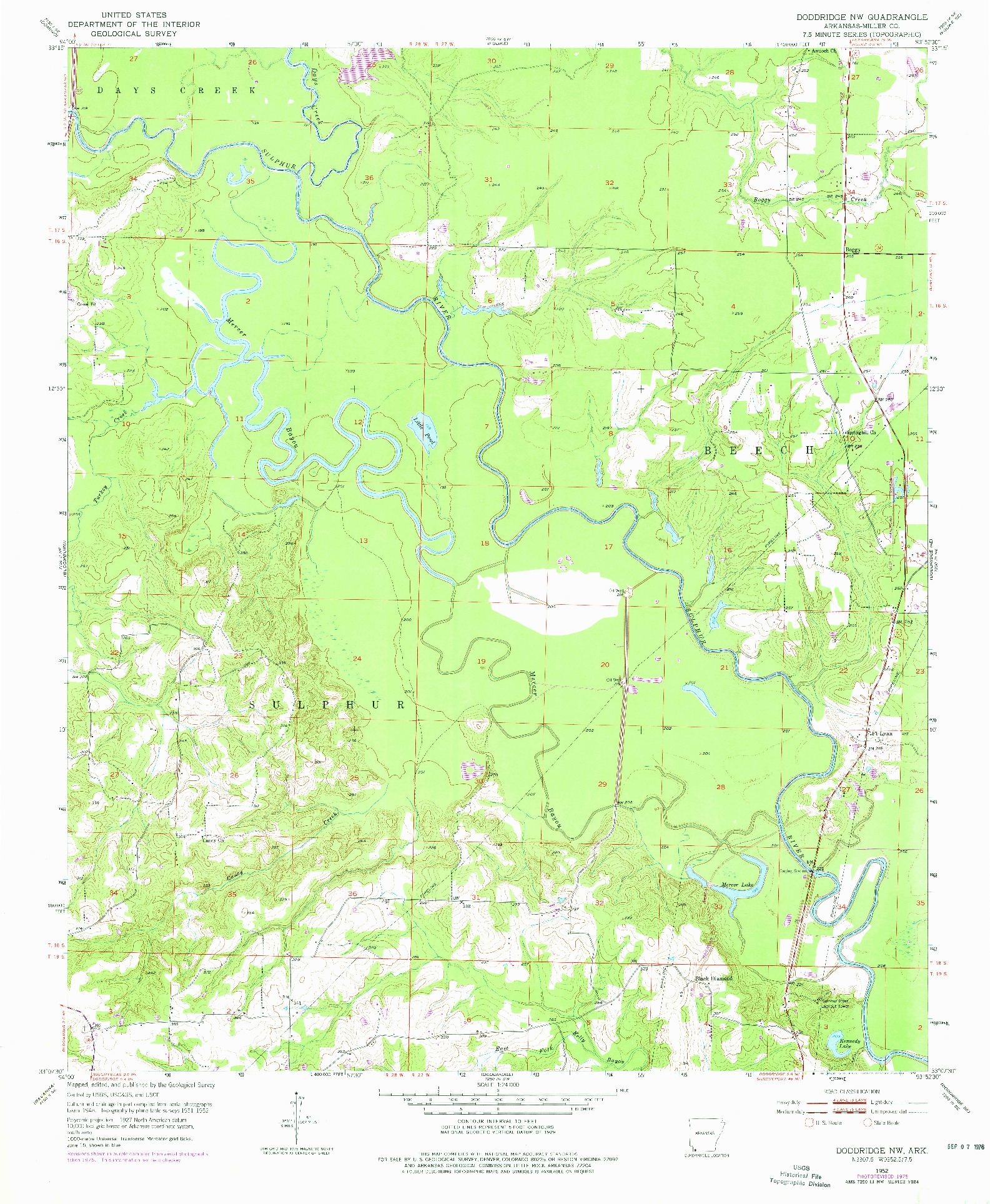 USGS 1:24000-SCALE QUADRANGLE FOR DODDRIDGE NW, AR 1952