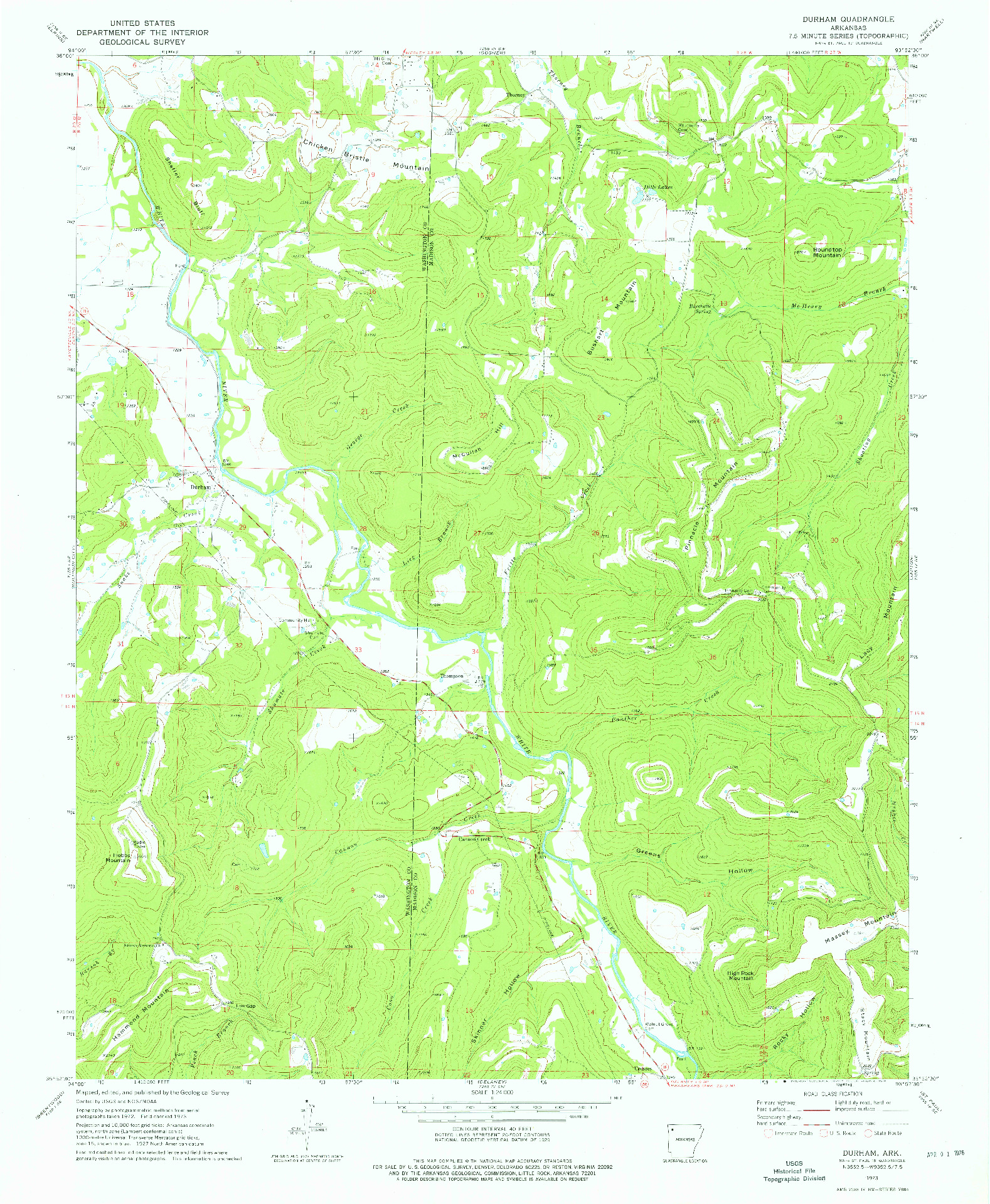 USGS 1:24000-SCALE QUADRANGLE FOR DURHAM, AR 1973
