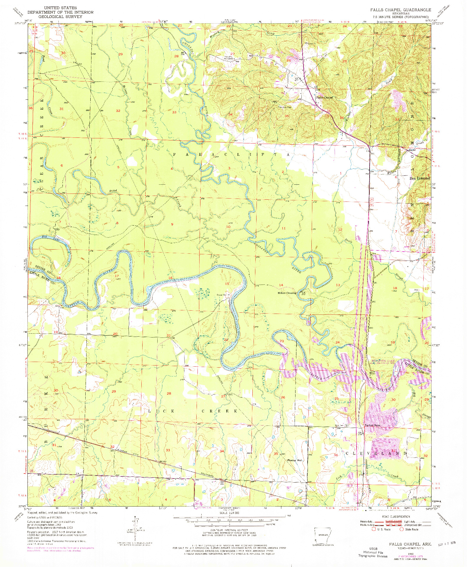 USGS 1:24000-SCALE QUADRANGLE FOR FALLS CHAPEL, AR 1950