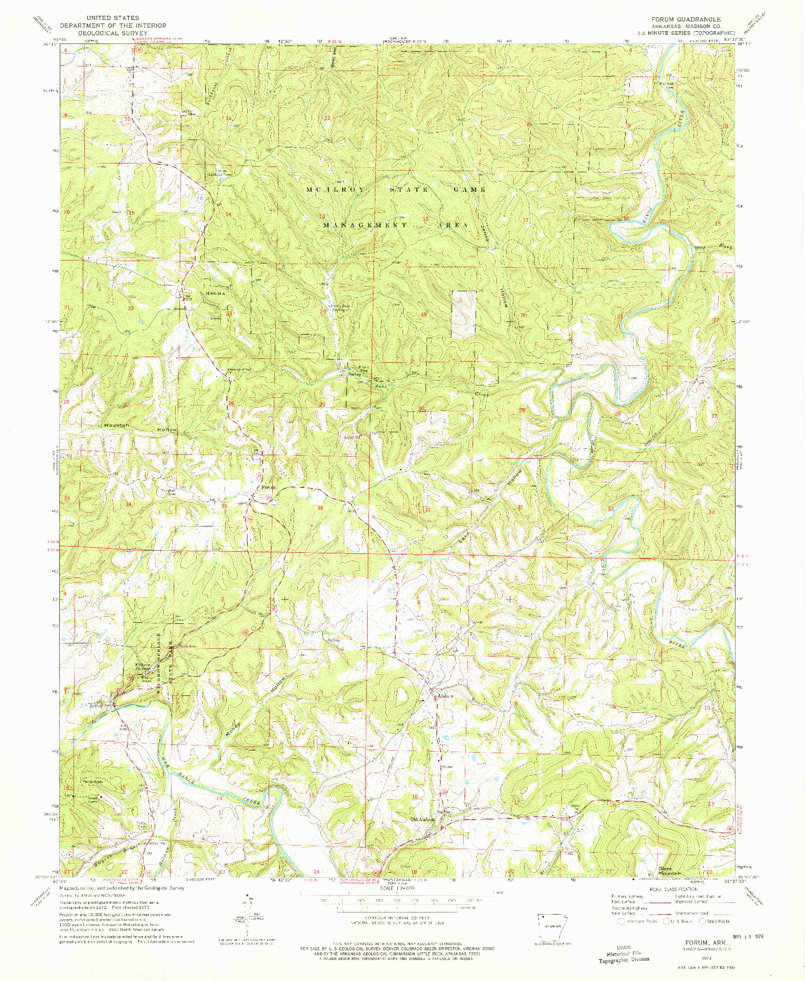 USGS 1:24000-SCALE QUADRANGLE FOR FORUM, AR 1973