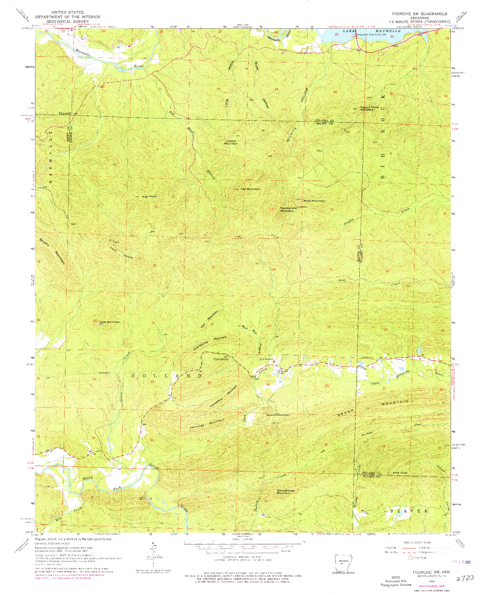 USGS 1:24000-SCALE QUADRANGLE FOR FOURCHE SW, AR 1963