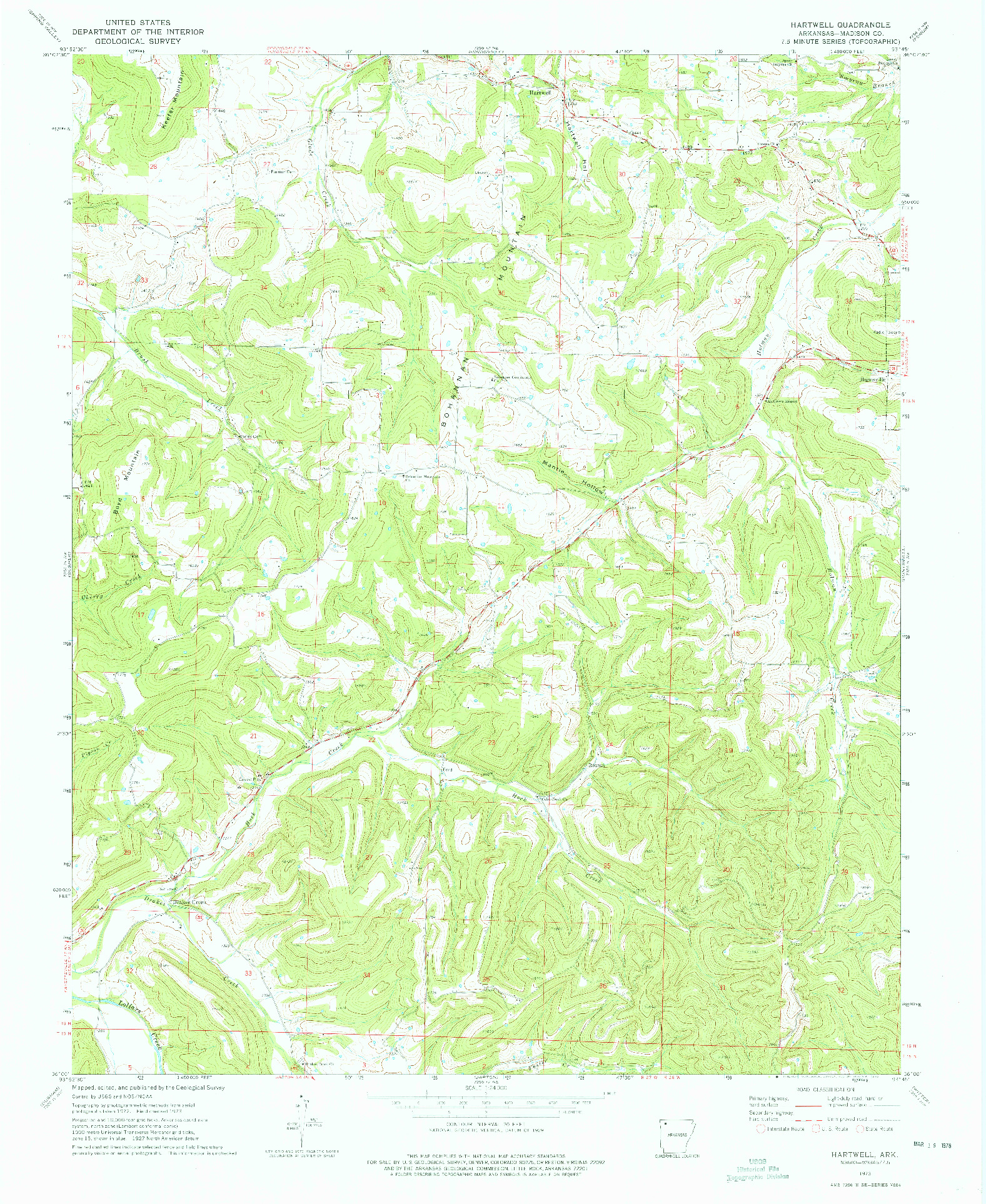 USGS 1:24000-SCALE QUADRANGLE FOR HARTWELL, AR 1973