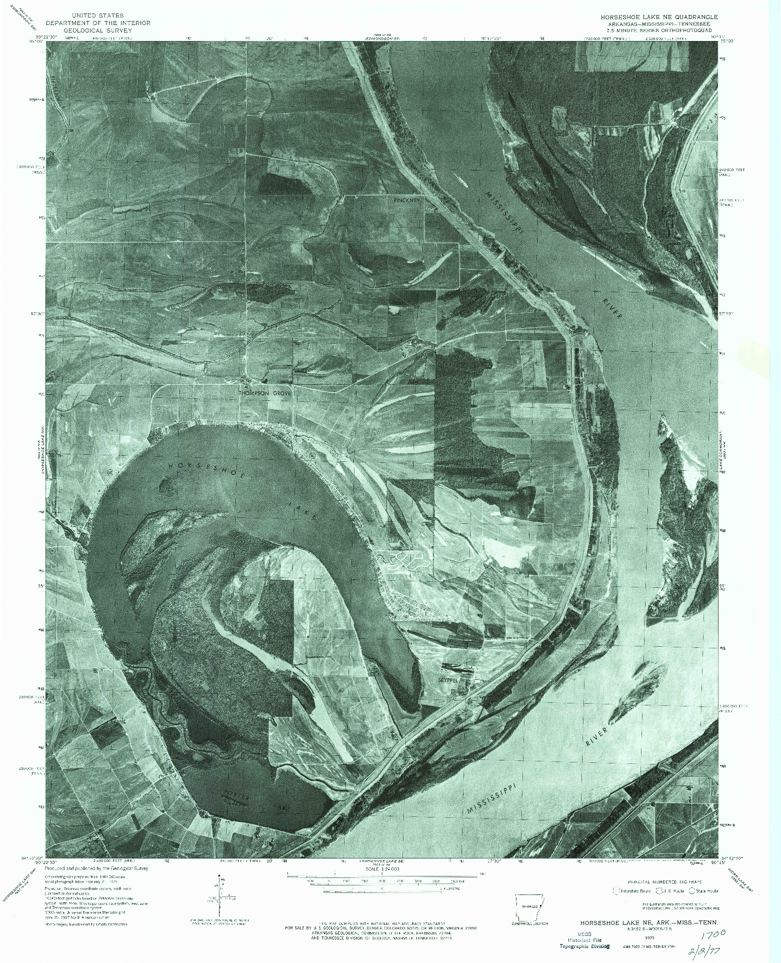 USGS 1:24000-SCALE QUADRANGLE FOR HORSESHOE LAKE NE, AR 1975