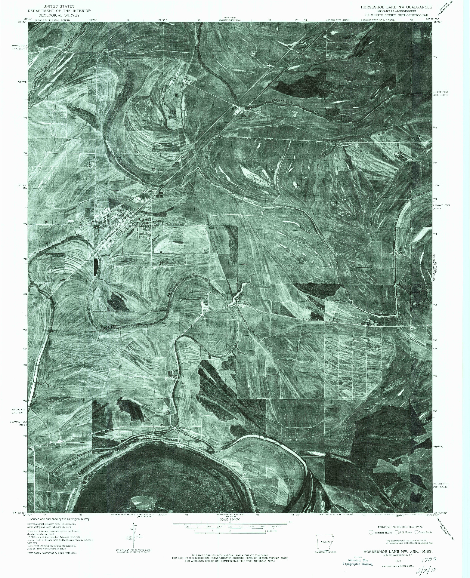 USGS 1:24000-SCALE QUADRANGLE FOR HORSESHOE LAKE NW, AR 1975