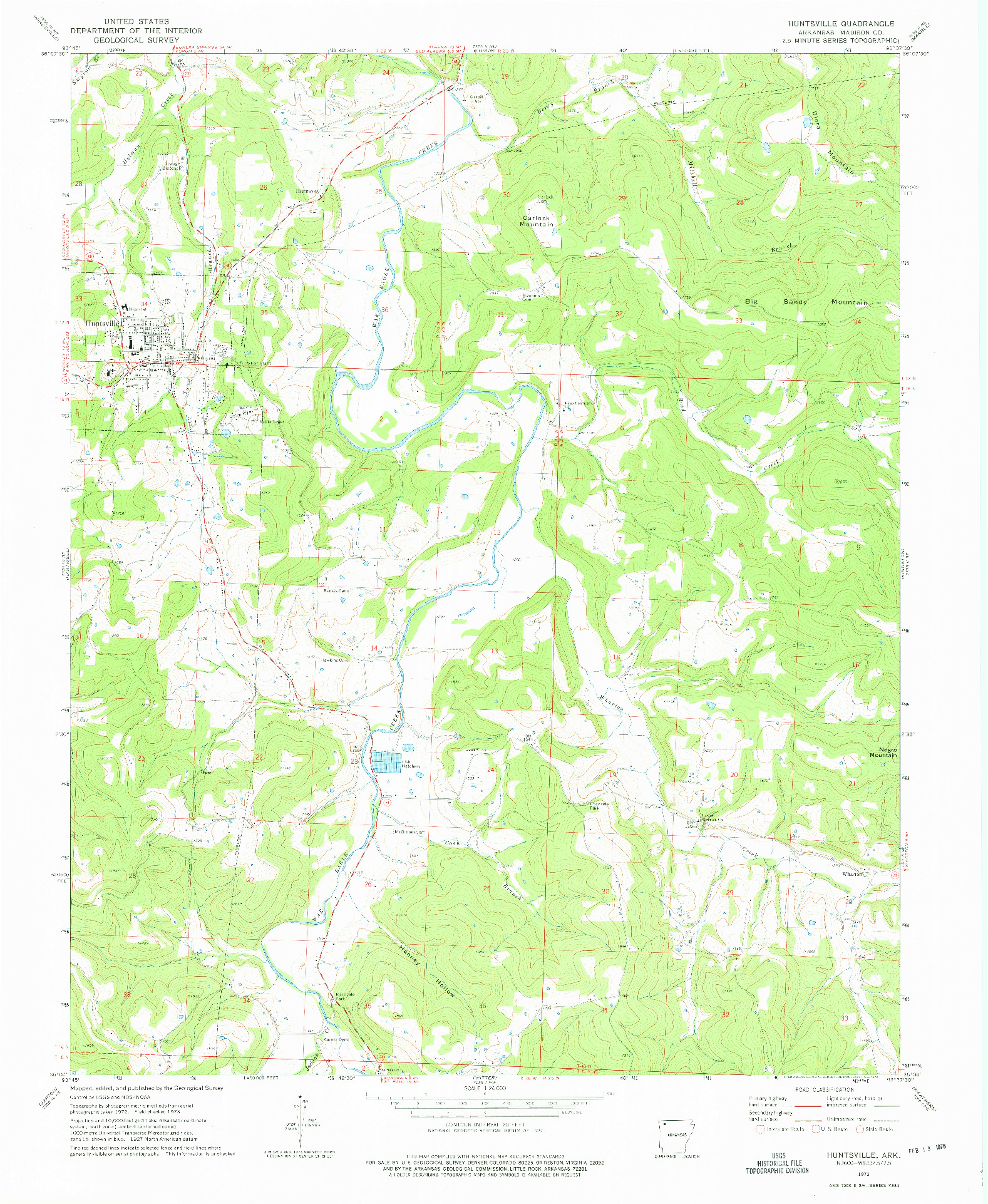USGS 1:24000-SCALE QUADRANGLE FOR HUNTSVILLE, AR 1973
