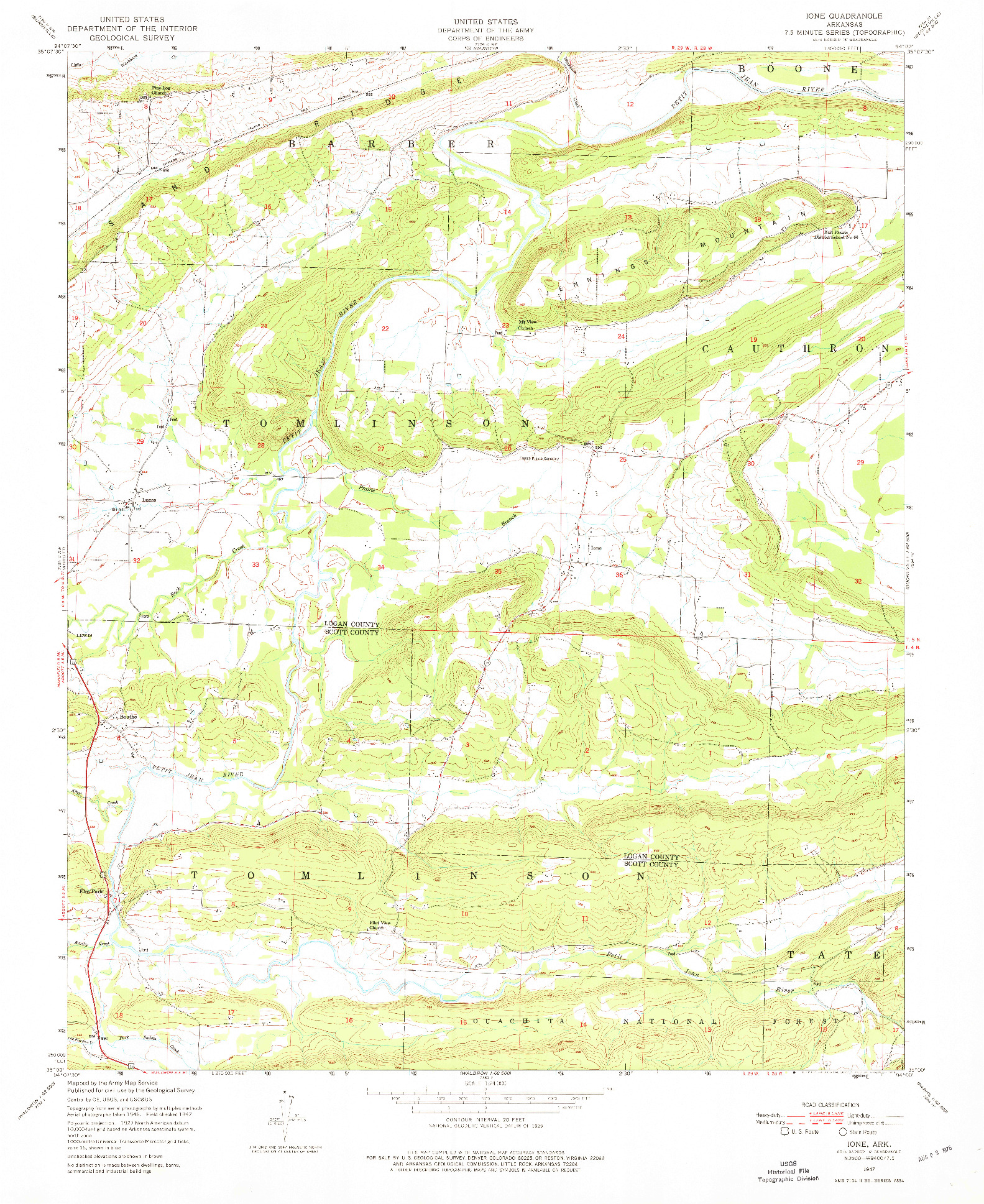USGS 1:24000-SCALE QUADRANGLE FOR IONE, AR 1947