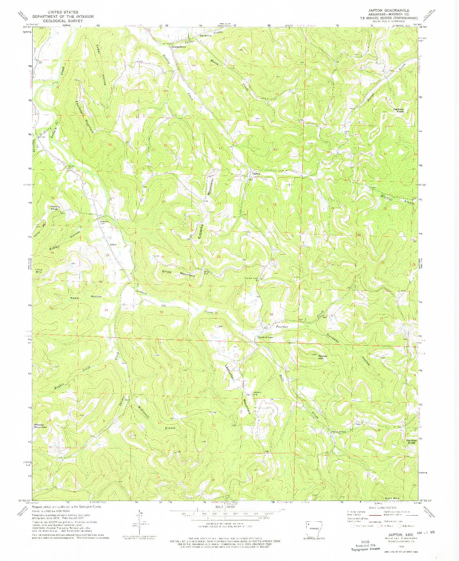 USGS 1:24000-SCALE QUADRANGLE FOR JAPTON, AR 1973