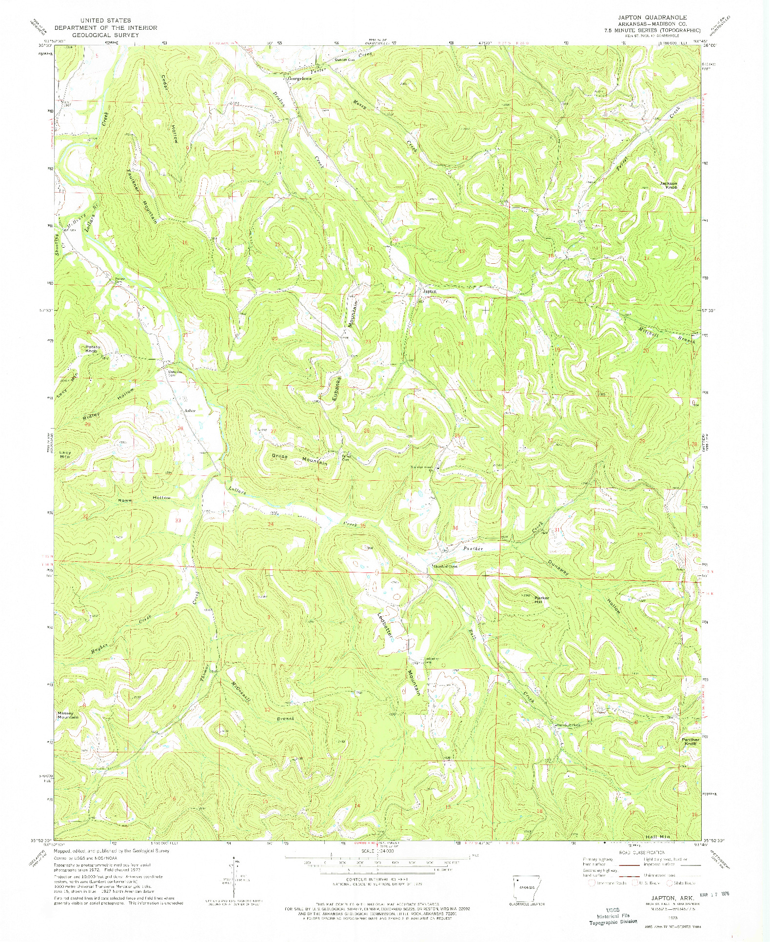 USGS 1:24000-SCALE QUADRANGLE FOR JAPTON, AR 1973