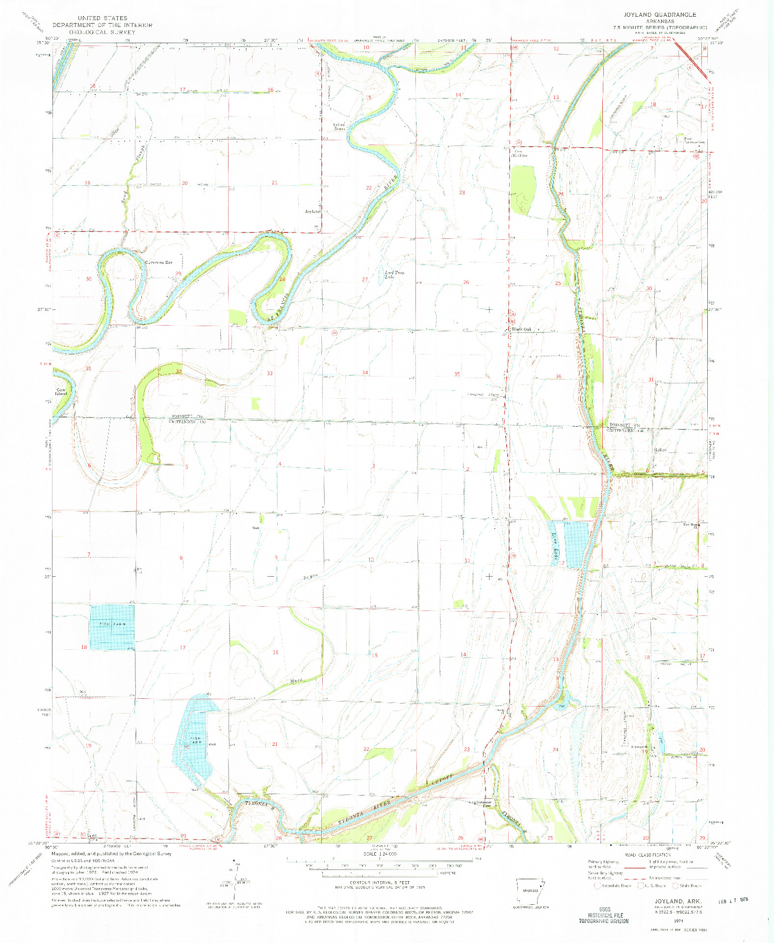 USGS 1:24000-SCALE QUADRANGLE FOR JOYLAND, AR 1974