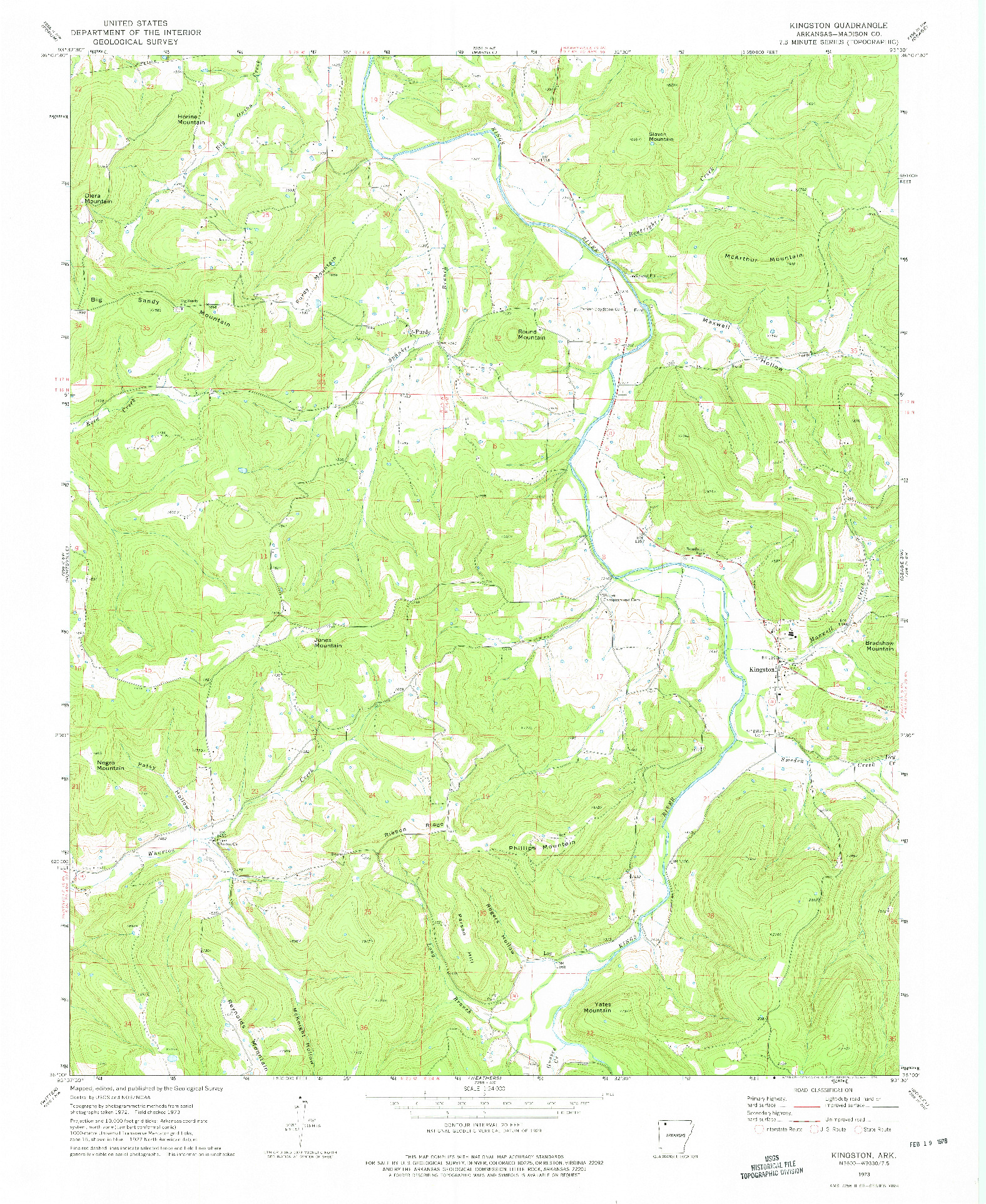 USGS 1:24000-SCALE QUADRANGLE FOR KINGSTON, AR 1973