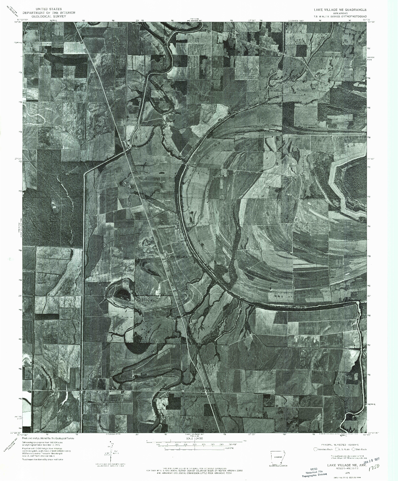 USGS 1:24000-SCALE QUADRANGLE FOR LAKE VILLAGE NE, AR 1975