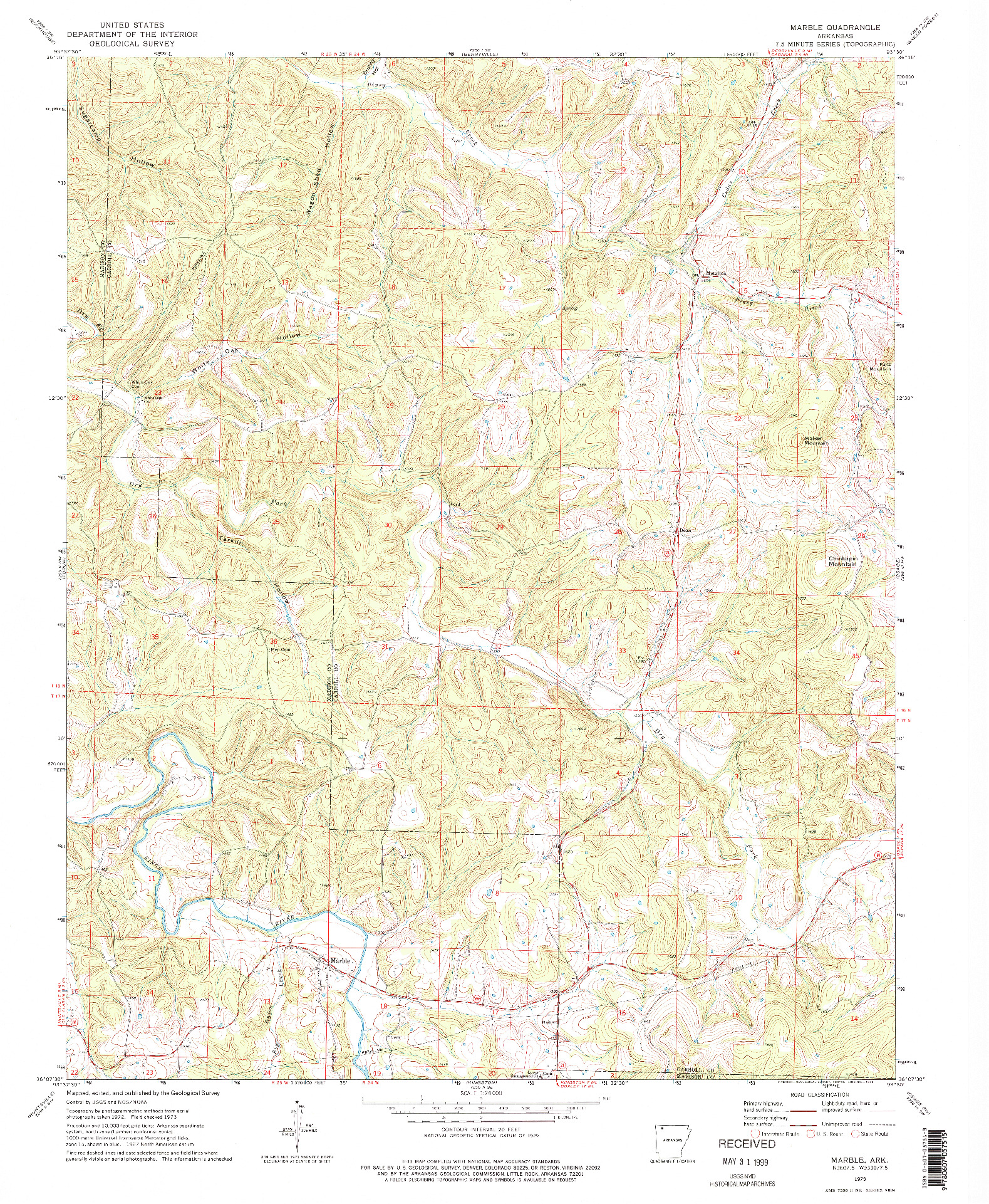 USGS 1:24000-SCALE QUADRANGLE FOR MARBLE, AR 1973