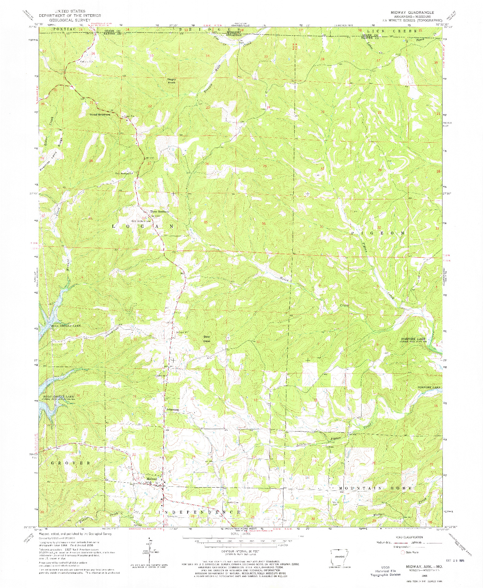 USGS 1:24000-SCALE QUADRANGLE FOR MIDWAY, AR 1966