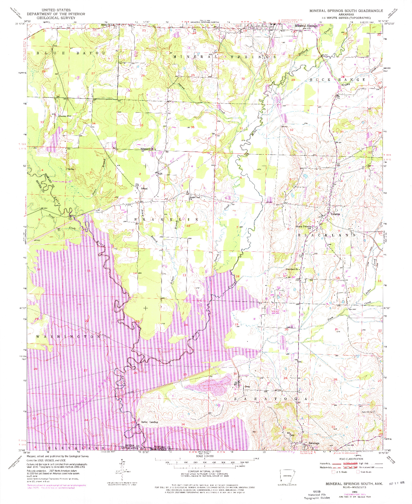 USGS 1:24000-SCALE QUADRANGLE FOR MINERAL SPRINGS SOUTH, AR 1951