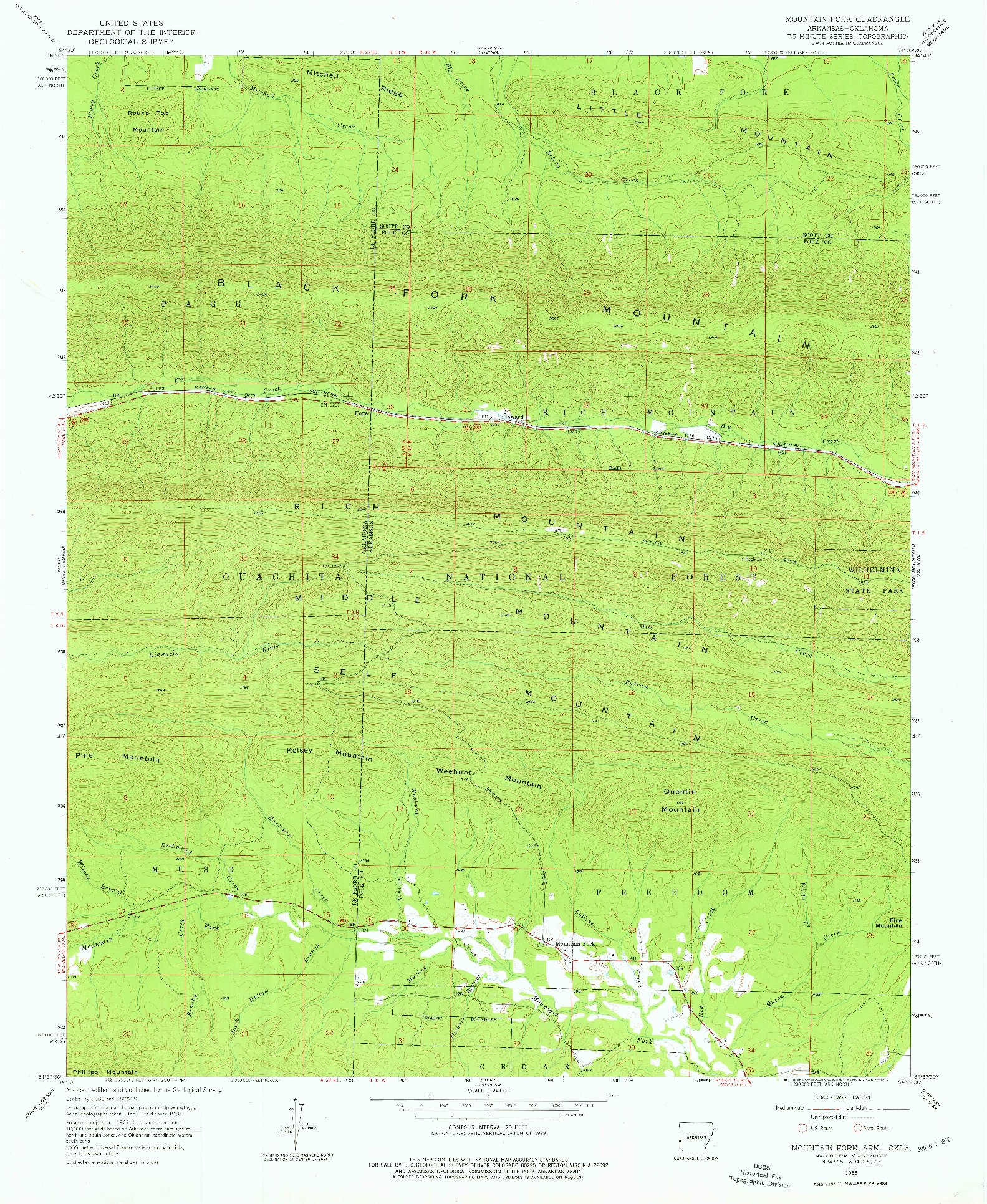 USGS 1:24000-SCALE QUADRANGLE FOR MOUNTAIN FORK, AR 1958