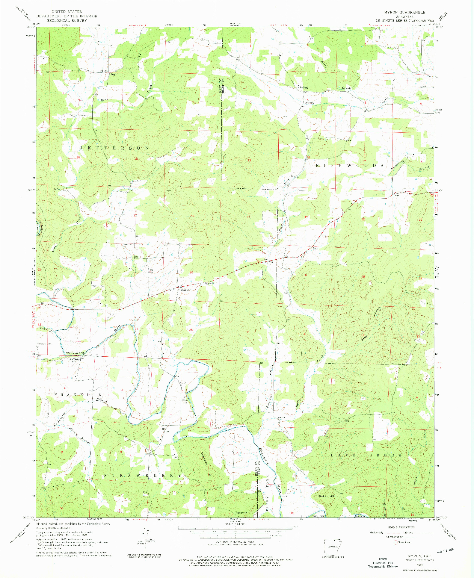 USGS 1:24000-SCALE QUADRANGLE FOR MYRON, AR 1962