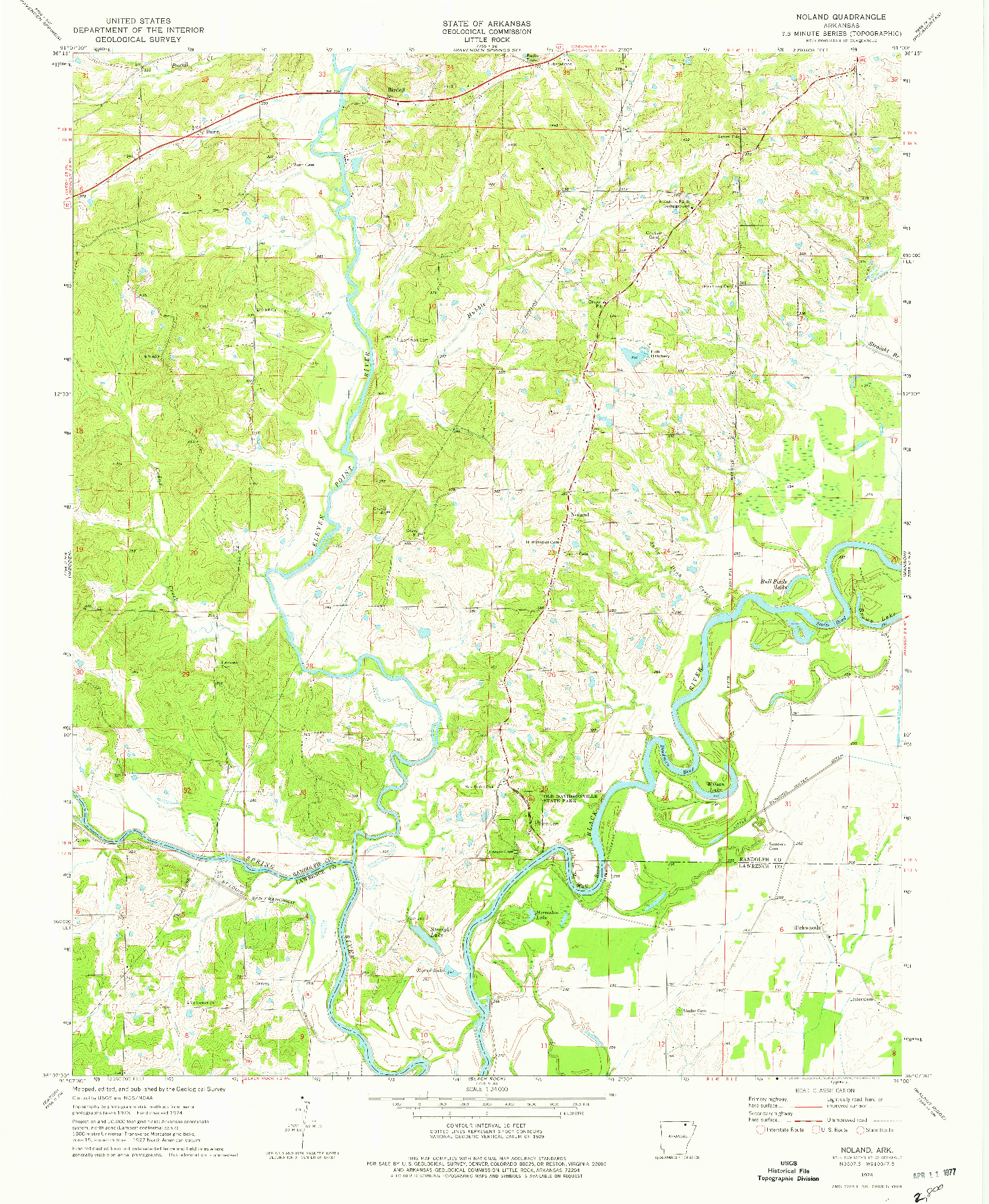 USGS 1:24000-SCALE QUADRANGLE FOR NOLAND, AR 1974