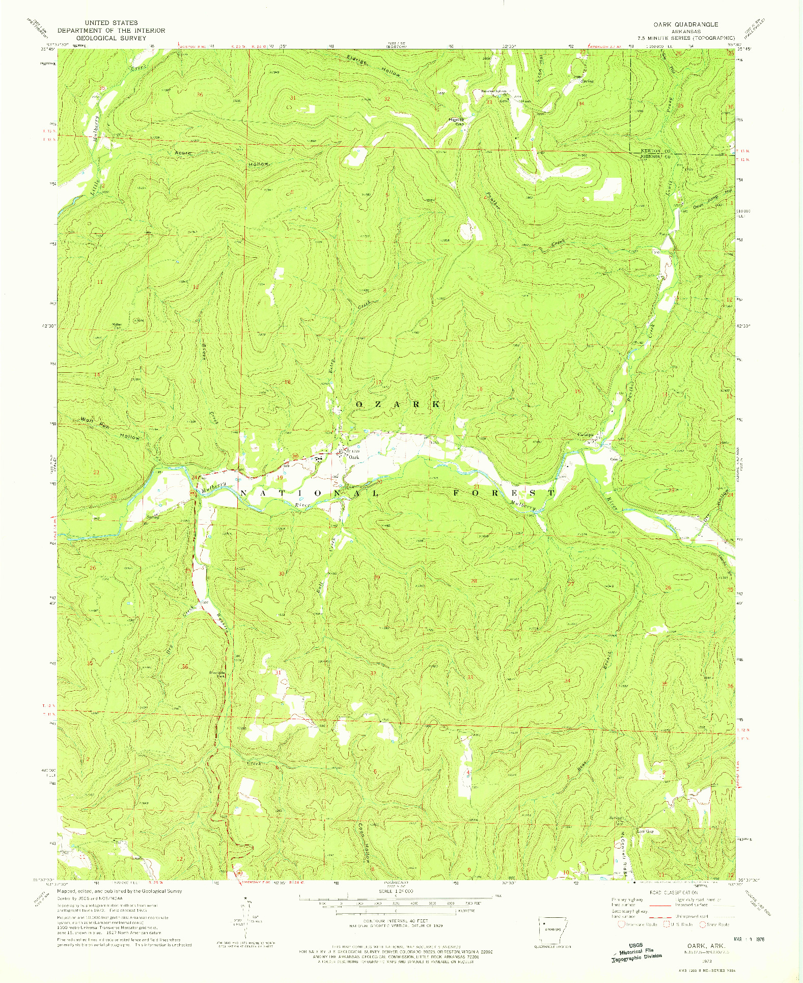 USGS 1:24000-SCALE QUADRANGLE FOR OARK, AR 1973