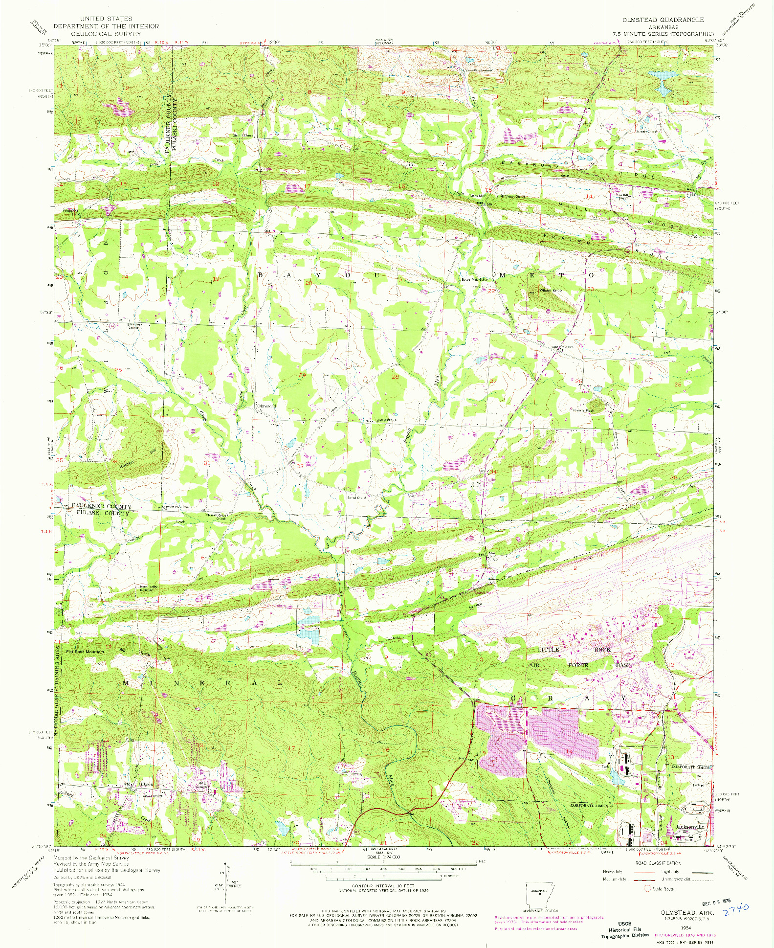 USGS 1:24000-SCALE QUADRANGLE FOR OLMSTEAD, AR 1954