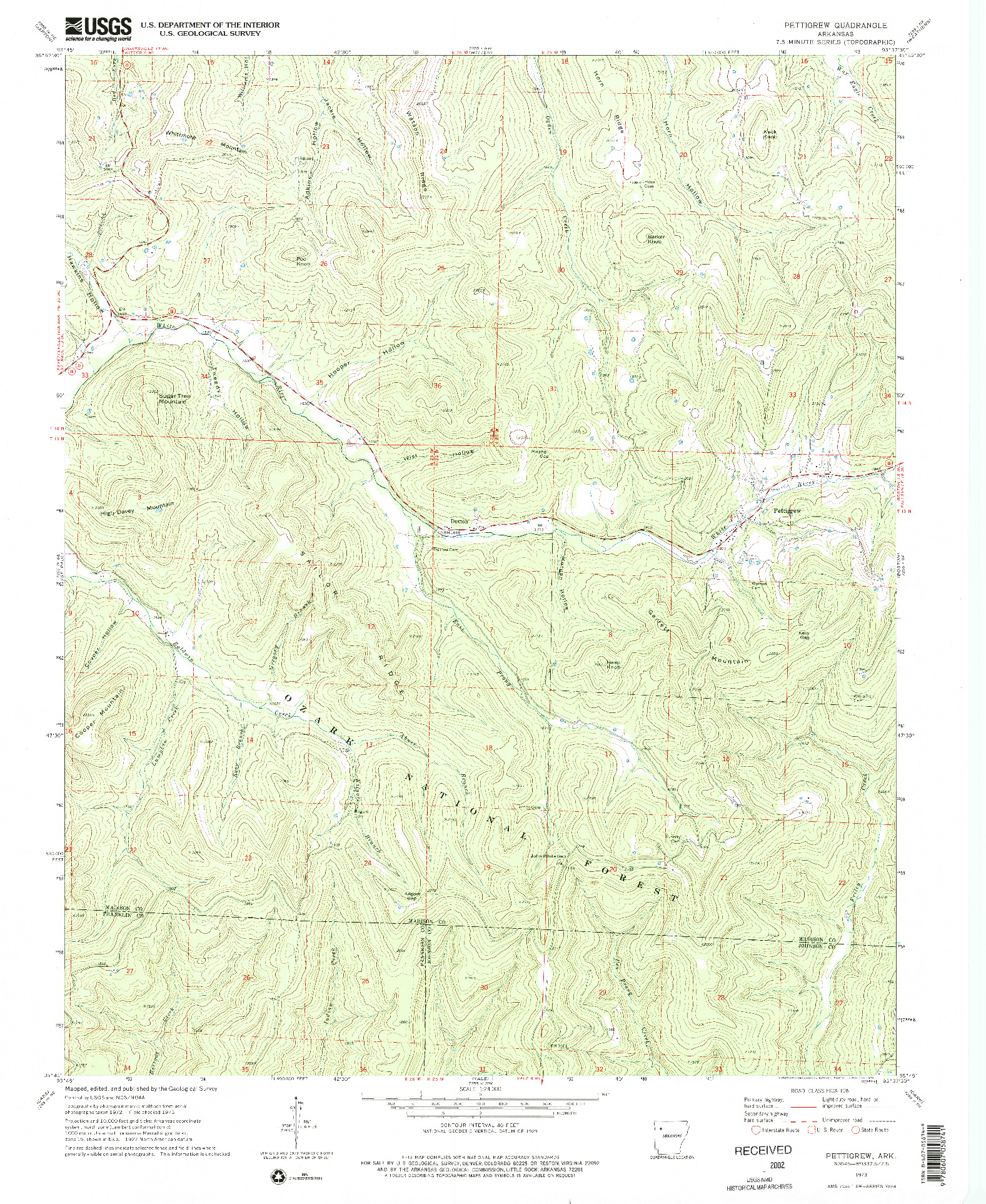 USGS 1:24000-SCALE QUADRANGLE FOR PETTIGREW, AR 1973