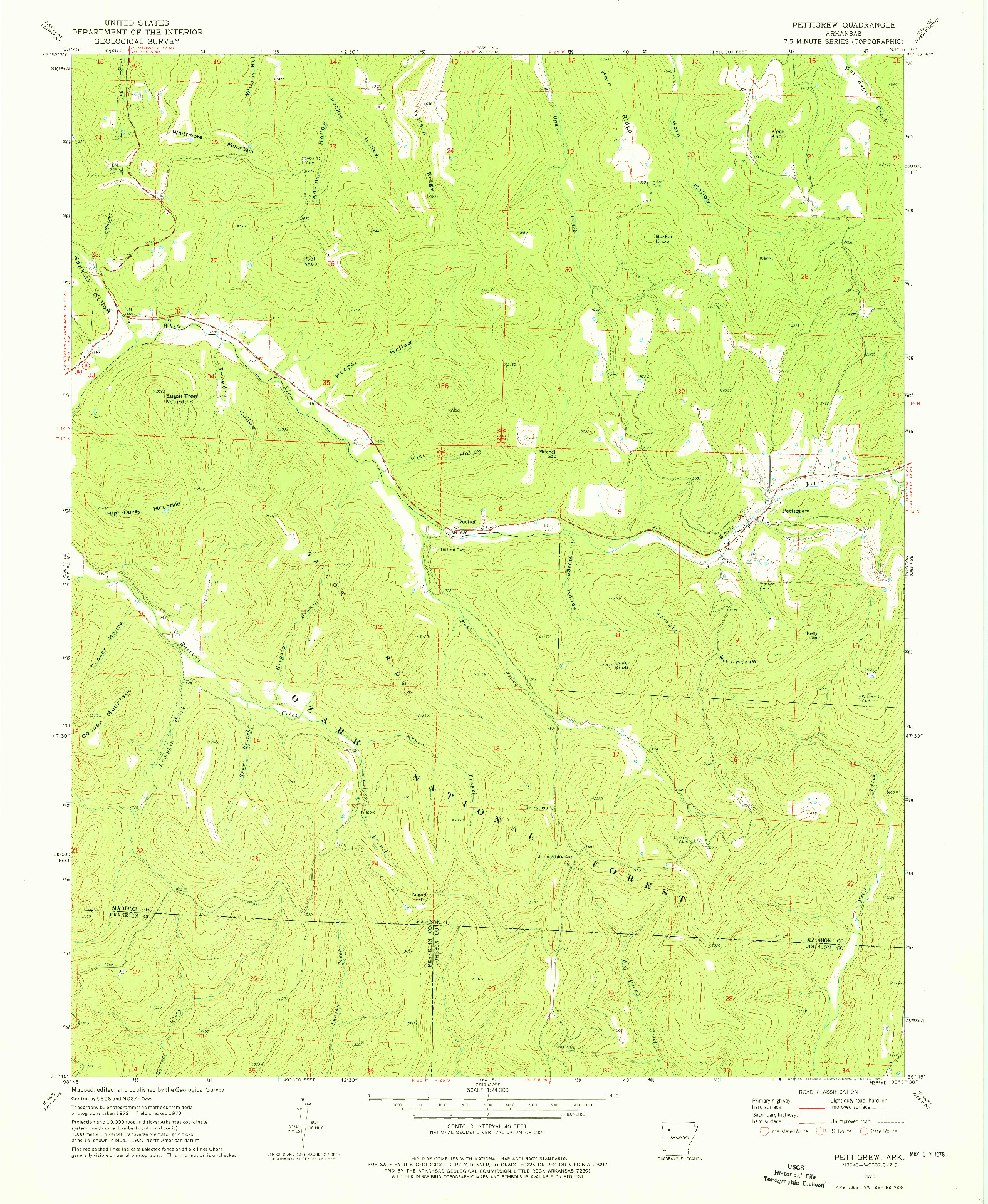 USGS 1:24000-SCALE QUADRANGLE FOR PETTIGREW, AR 1973