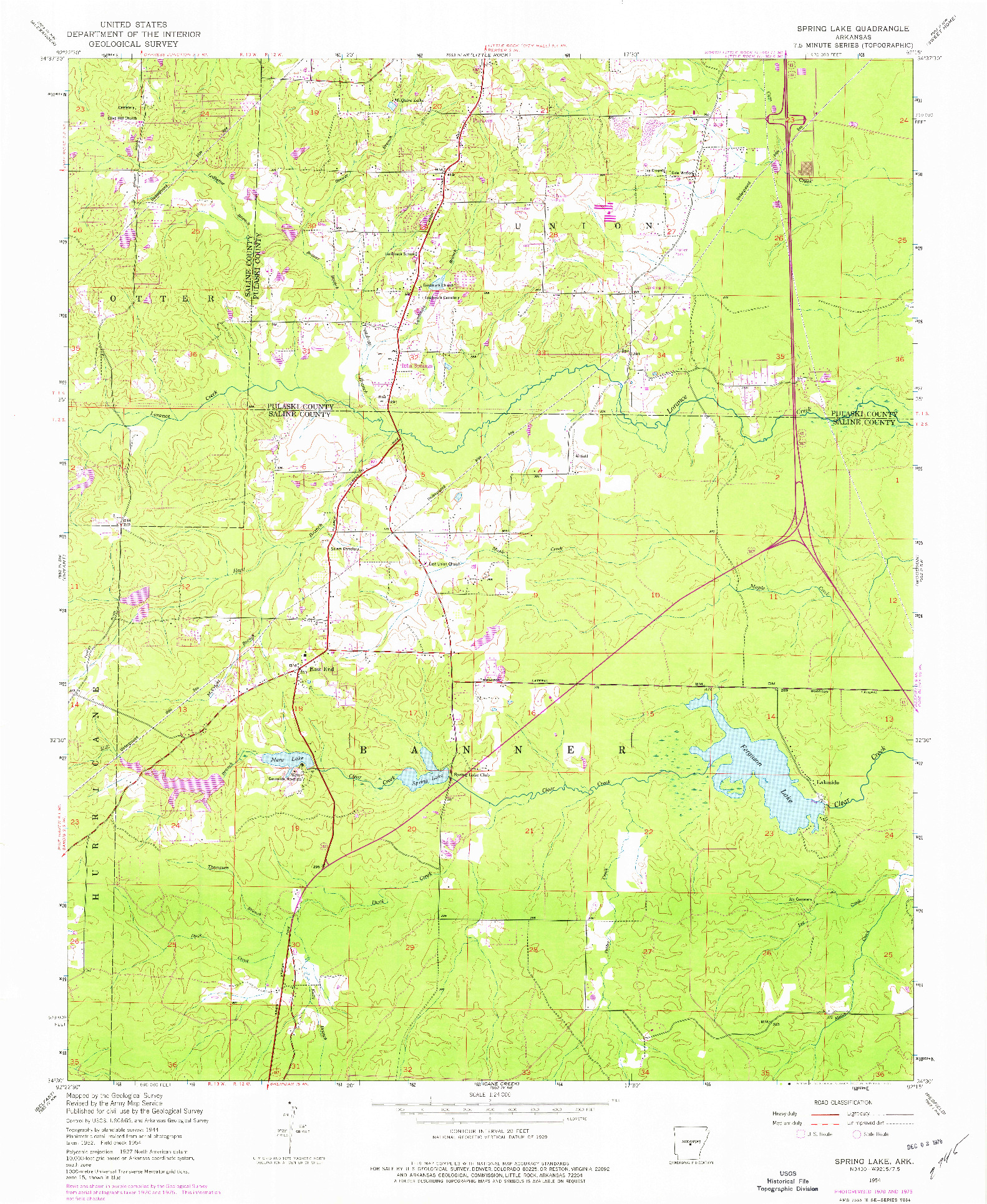 USGS 1:24000-SCALE QUADRANGLE FOR SPRING LAKE, AR 1954