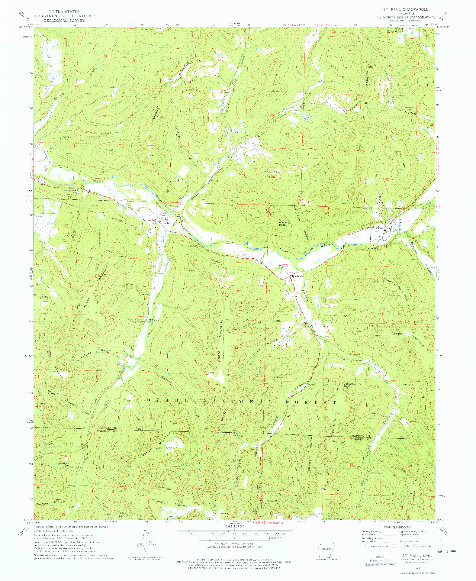 USGS 1:24000-SCALE QUADRANGLE FOR ST. PAUL, AR 1973