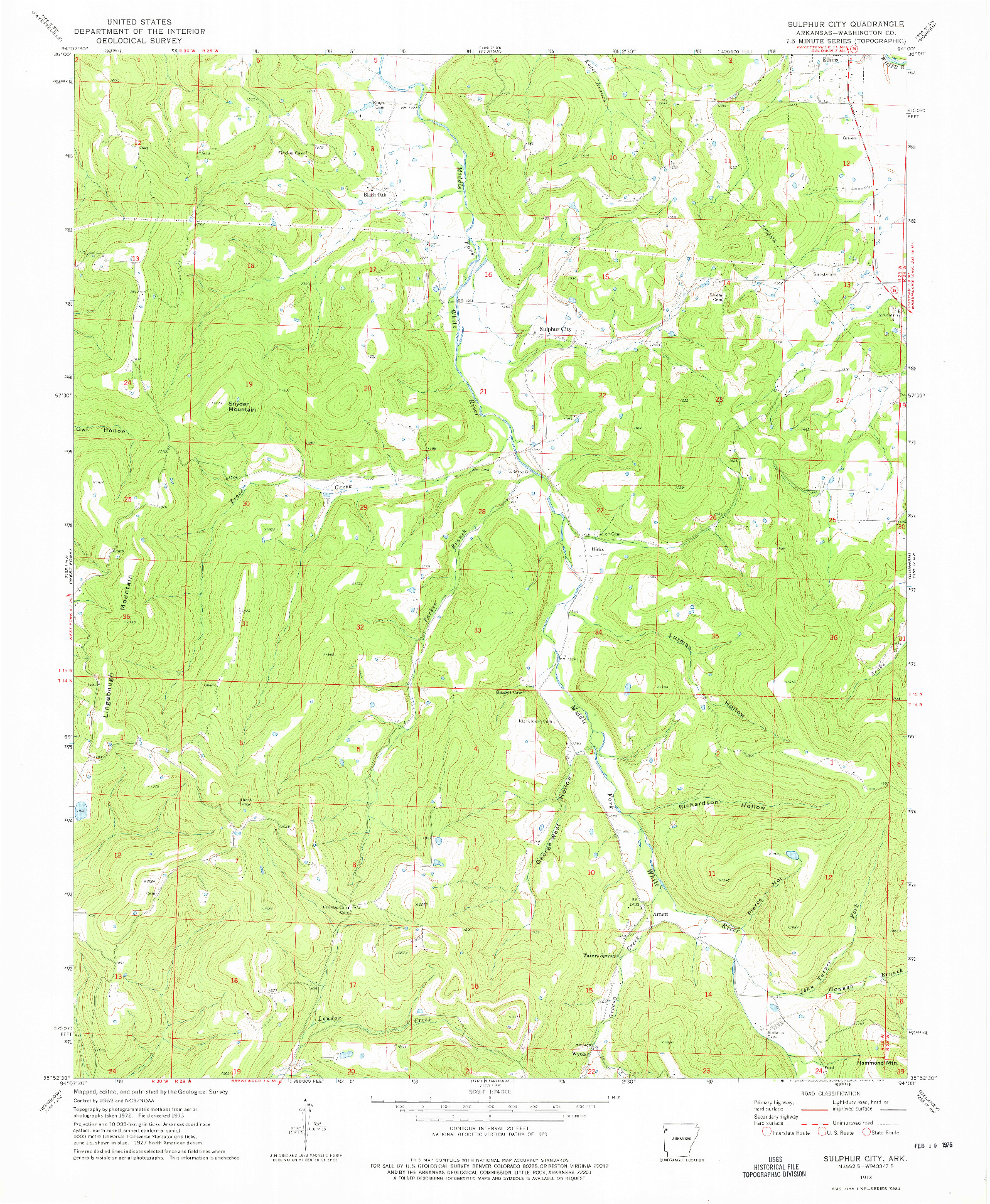 USGS 1:24000-SCALE QUADRANGLE FOR SULPHUR CITY, AR 1973