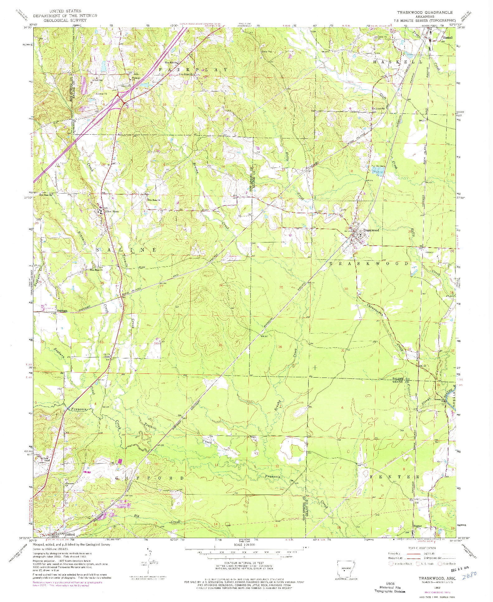 USGS 1:24000-SCALE QUADRANGLE FOR TRASKWOOD, AR 1963