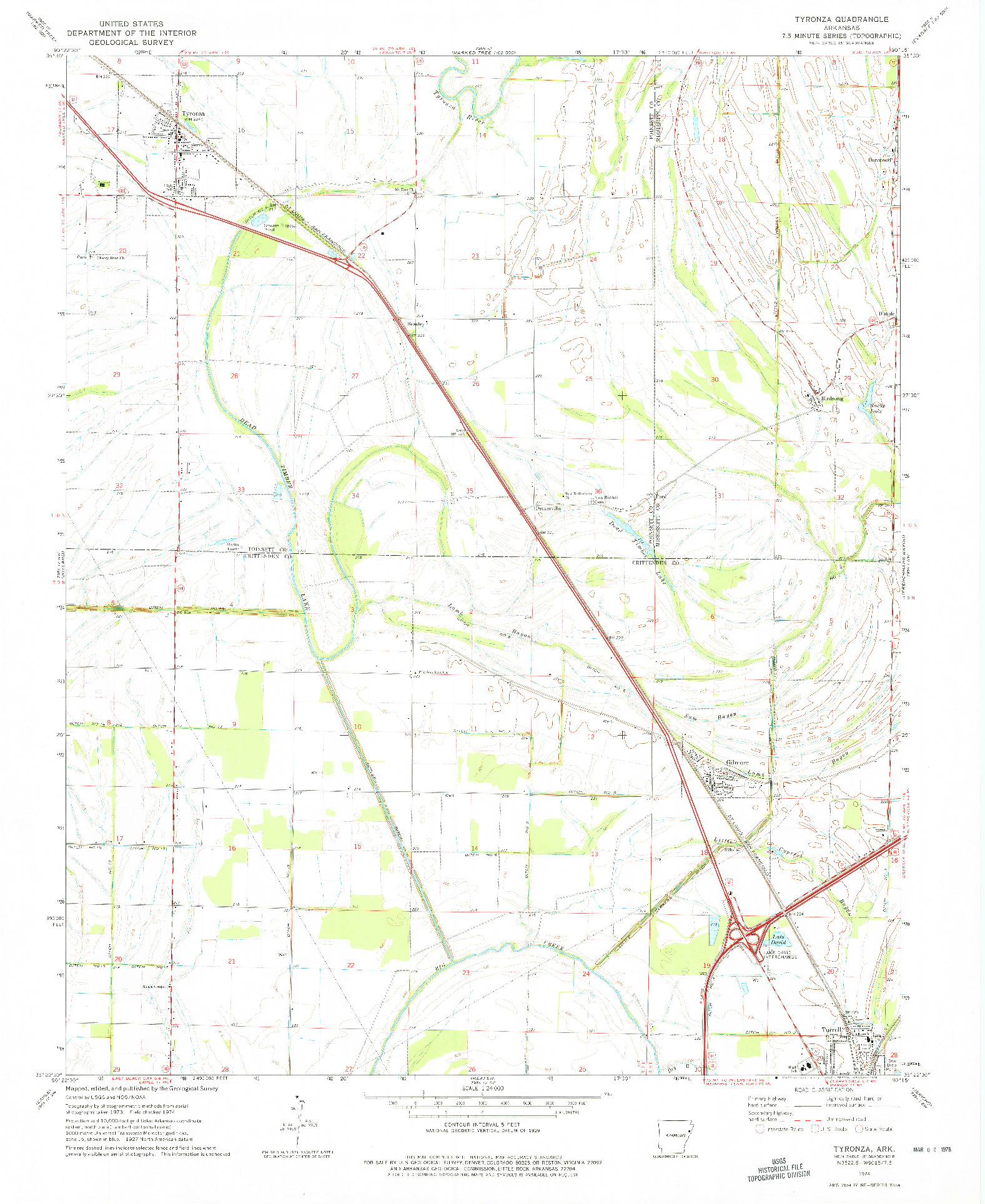 USGS 1:24000-SCALE QUADRANGLE FOR TYRONZA, AR 1974