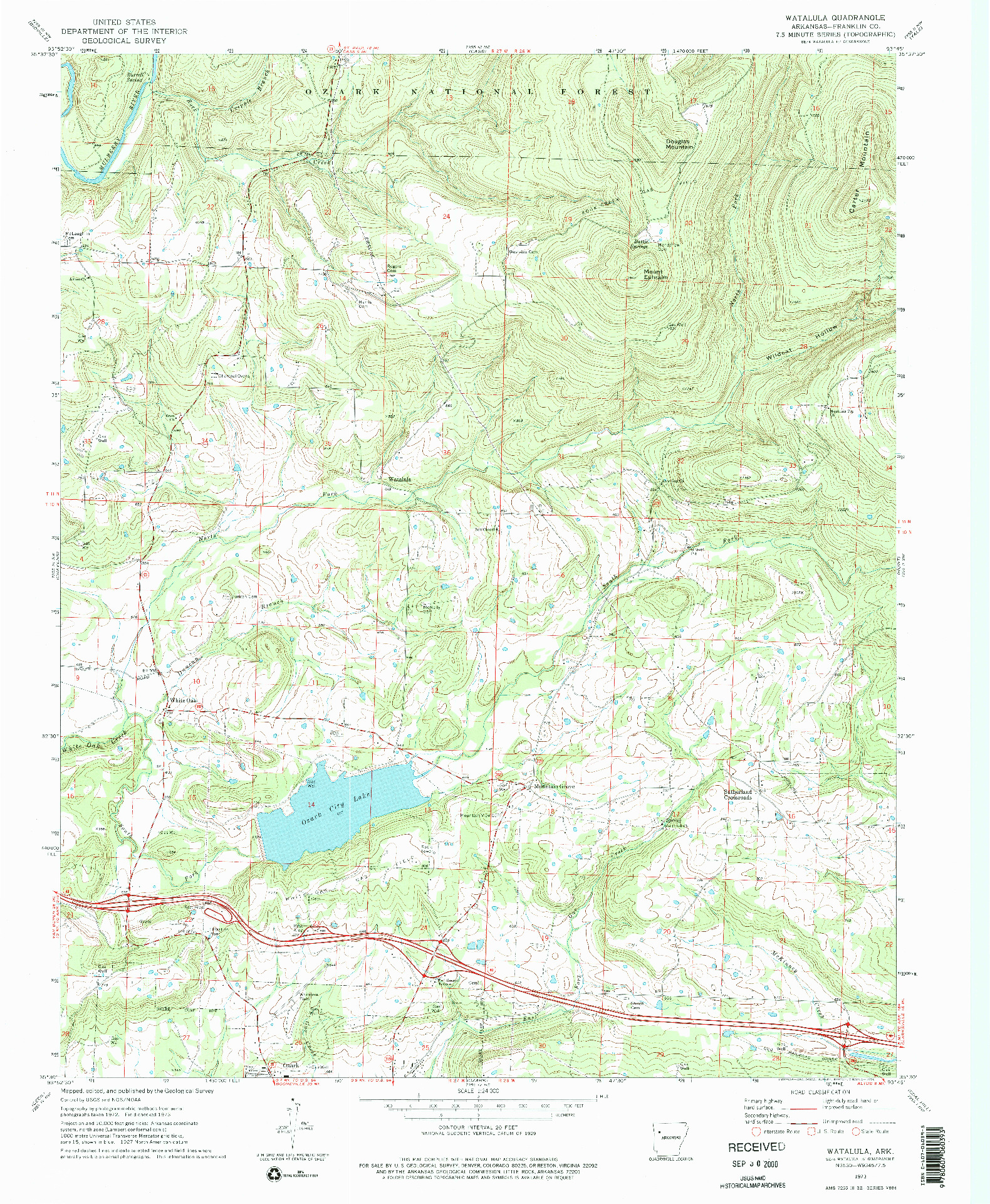 USGS 1:24000-SCALE QUADRANGLE FOR WATALULA, AR 1973