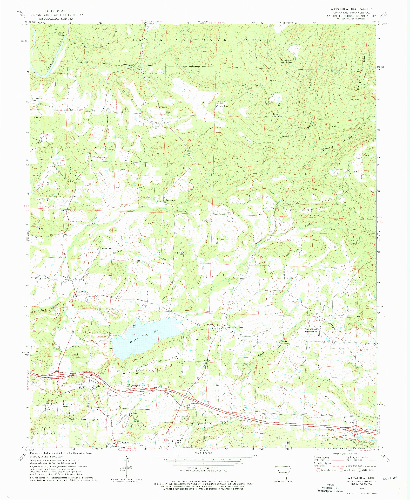 USGS 1:24000-SCALE QUADRANGLE FOR WATALULA, AR 1973