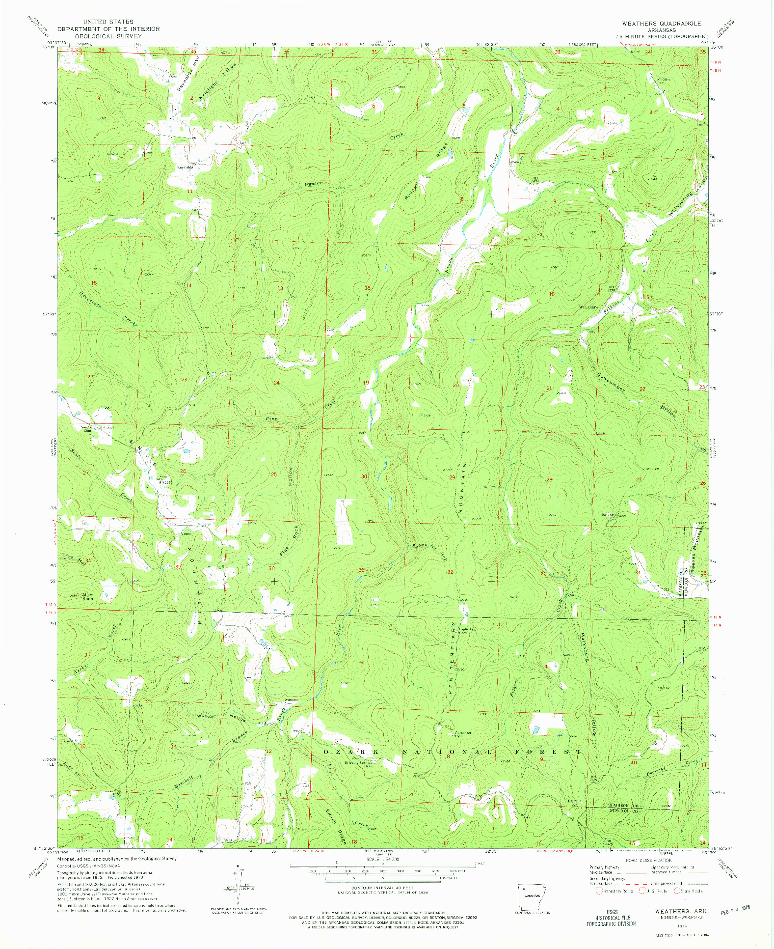 USGS 1:24000-SCALE QUADRANGLE FOR WEATHERS, AR 1973