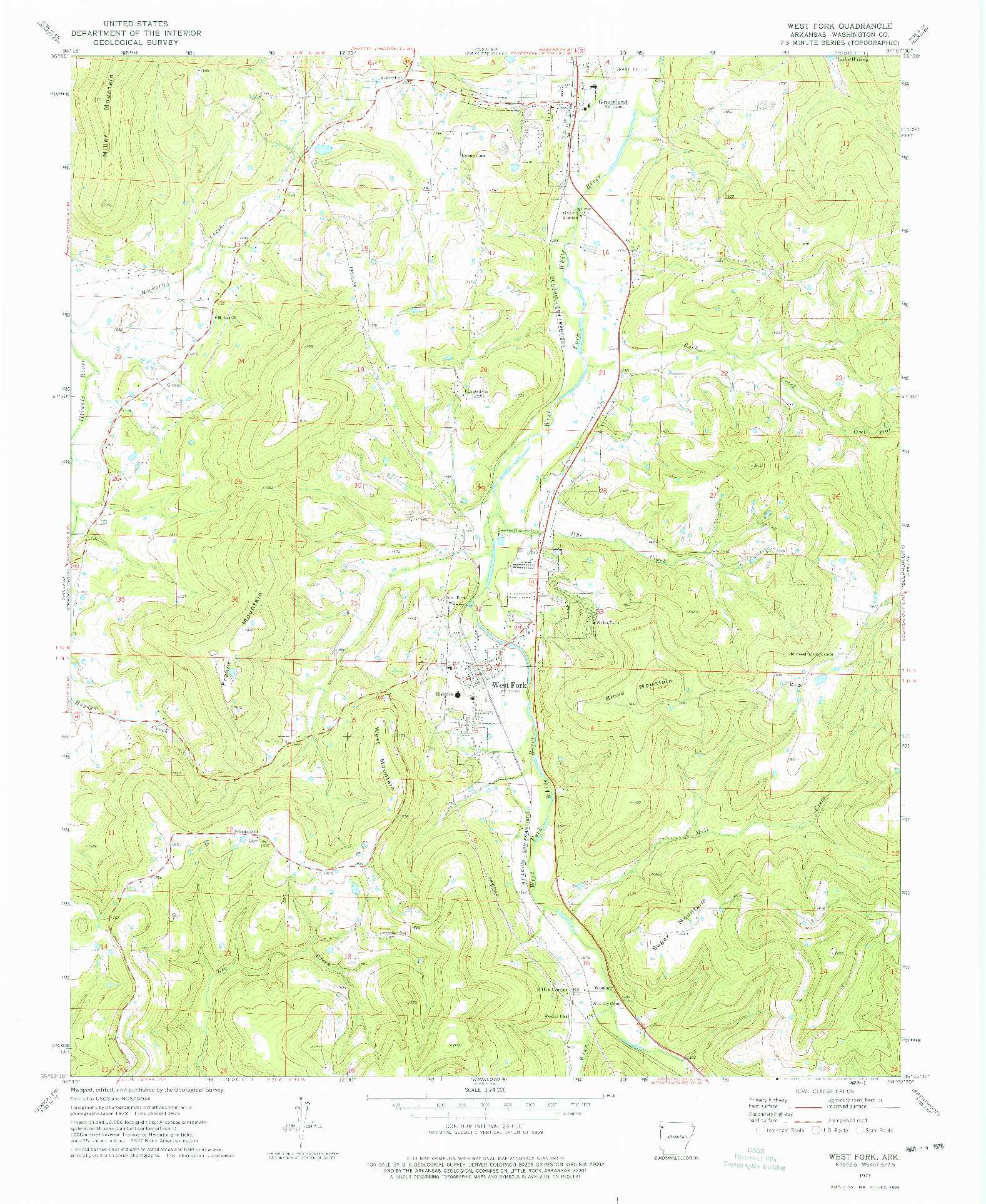 USGS 1:24000-SCALE QUADRANGLE FOR WEST FORK, AR 1973