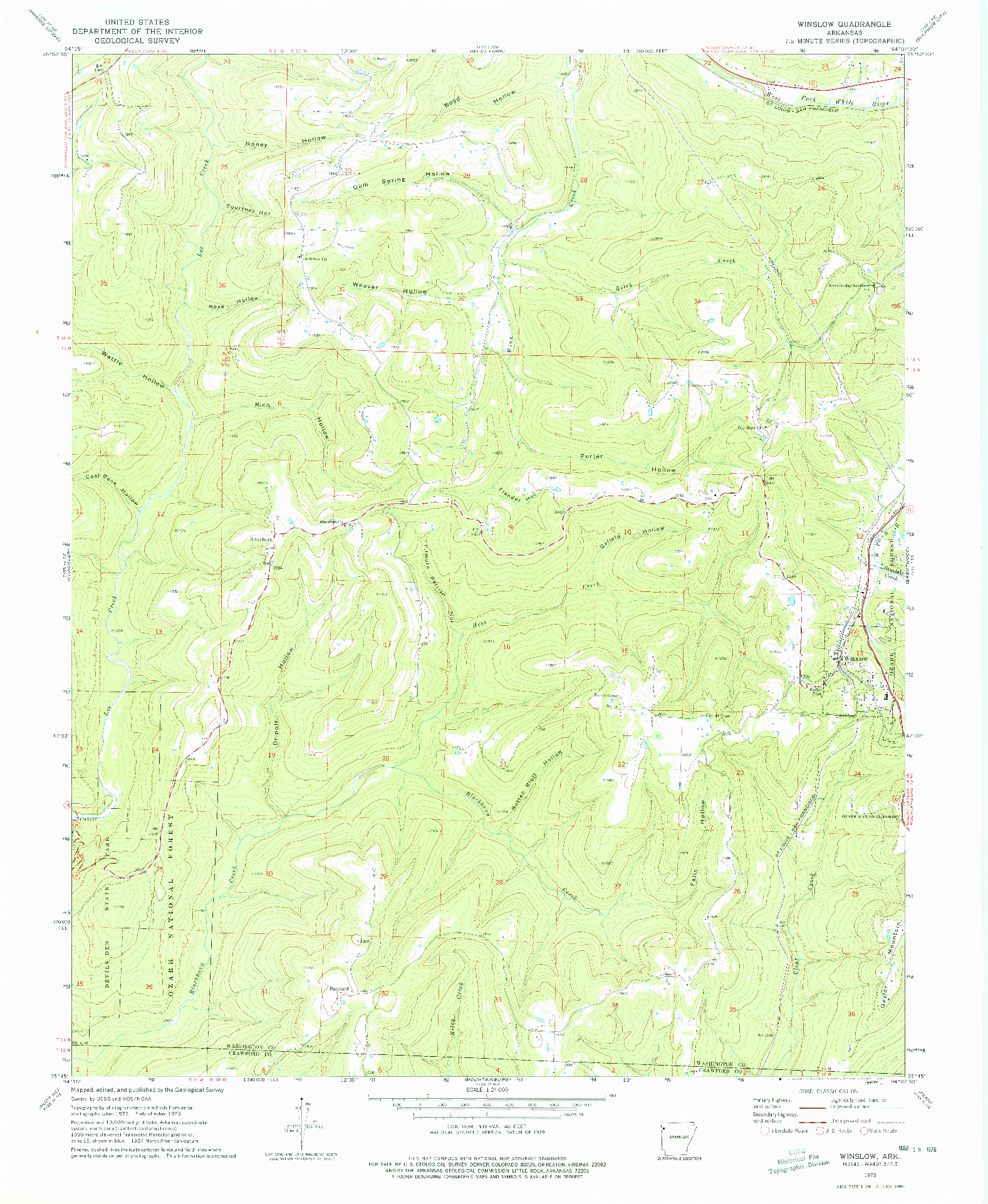 USGS 1:24000-SCALE QUADRANGLE FOR WINSLOW, AR 1973