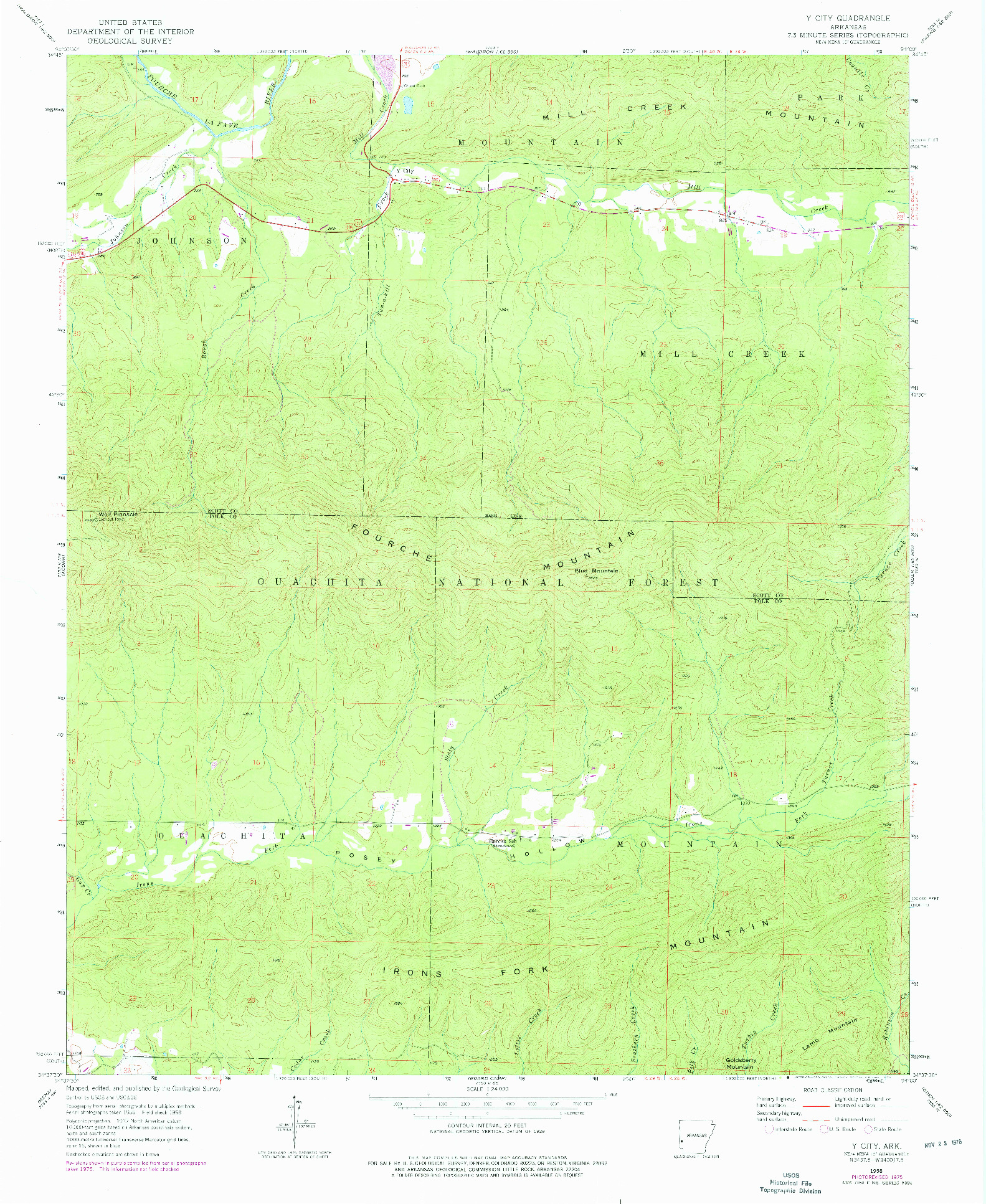 USGS 1:24000-SCALE QUADRANGLE FOR Y CITY, AR 1958