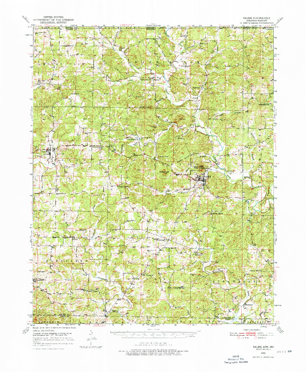 USGS 1:62500-SCALE QUADRANGLE FOR SALEM, AR 1950