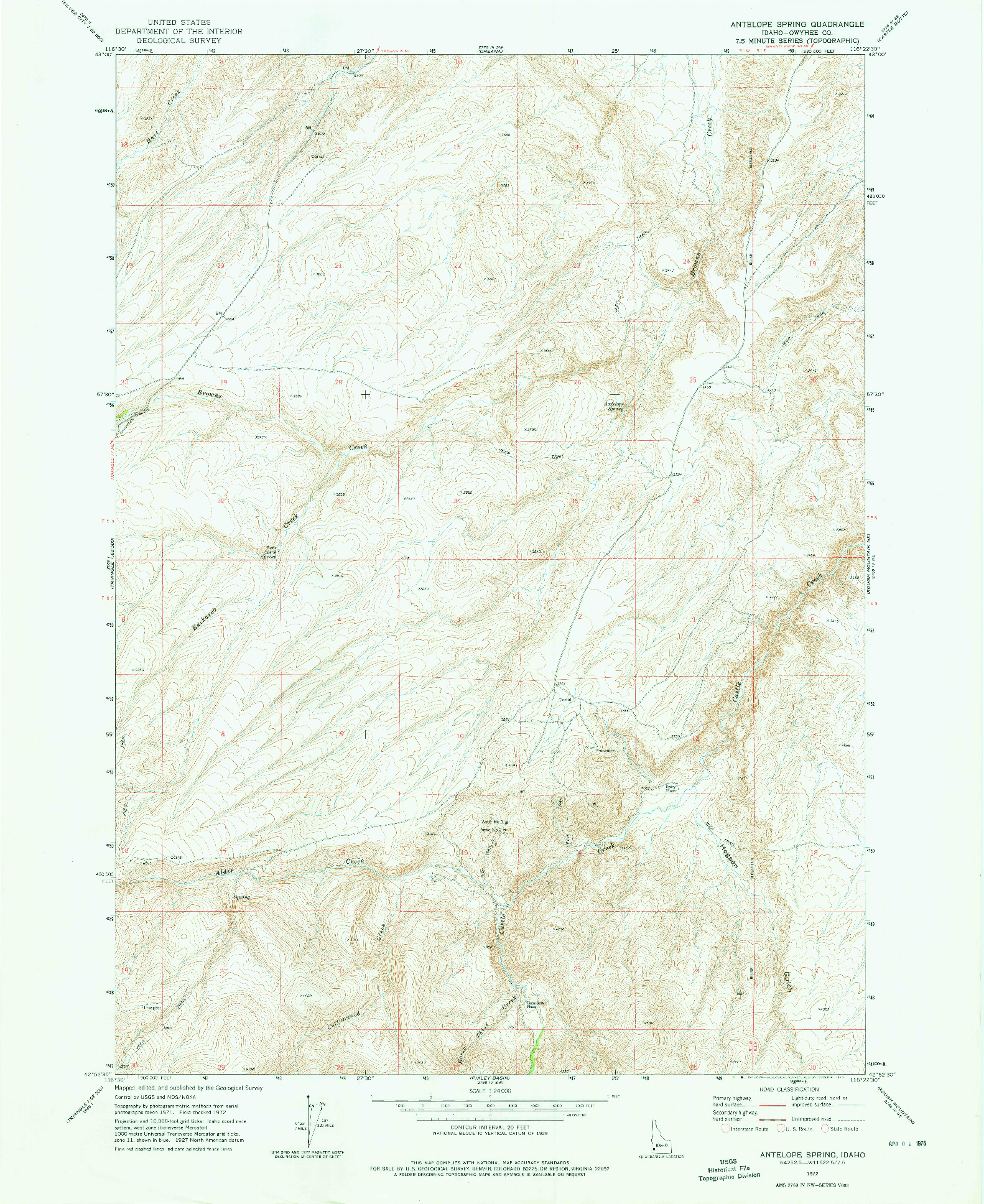 USGS 1:24000-SCALE QUADRANGLE FOR ANTELOPE SPRING, ID 1972