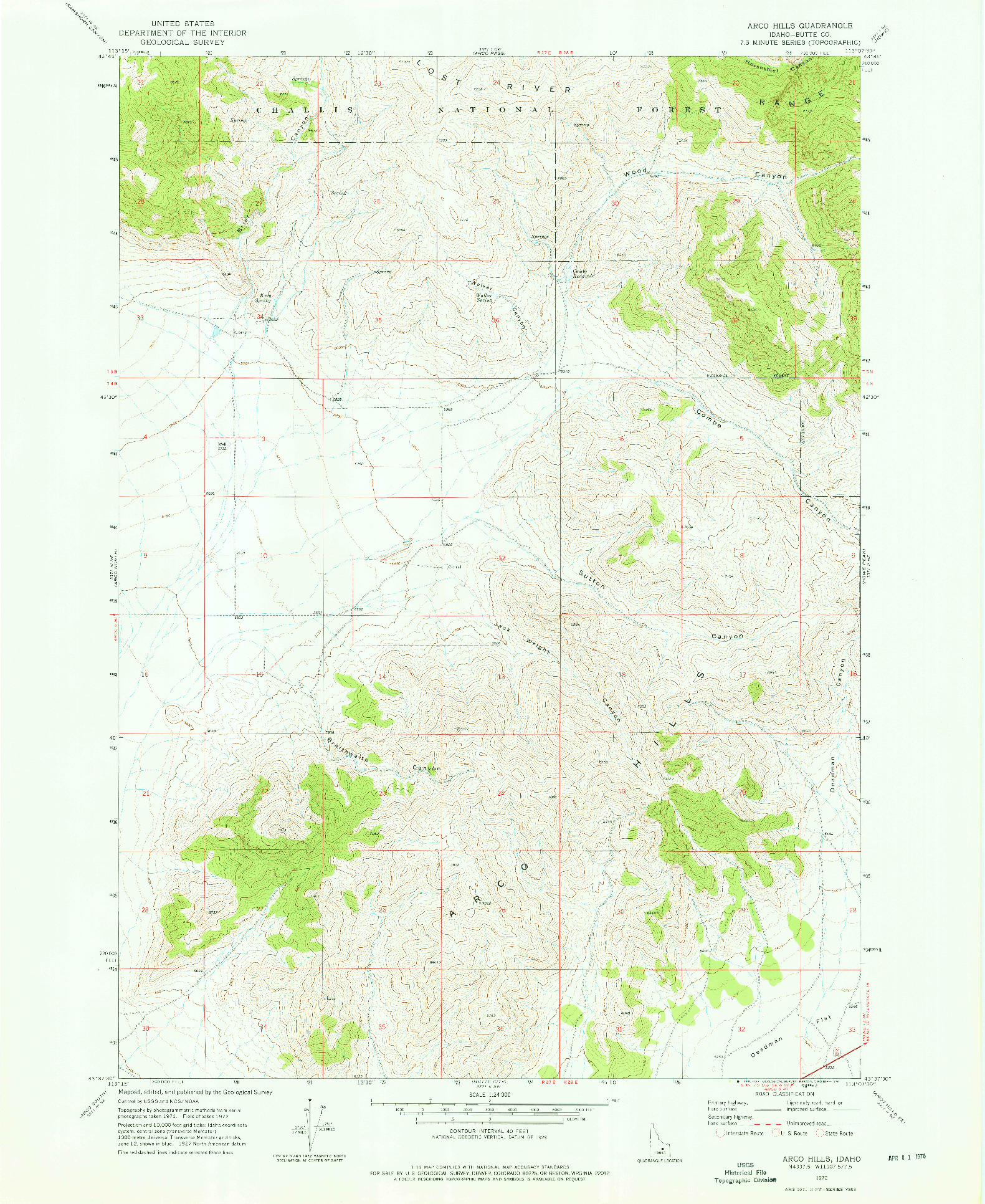 USGS 1:24000-SCALE QUADRANGLE FOR ARCO HILLS, ID 1972