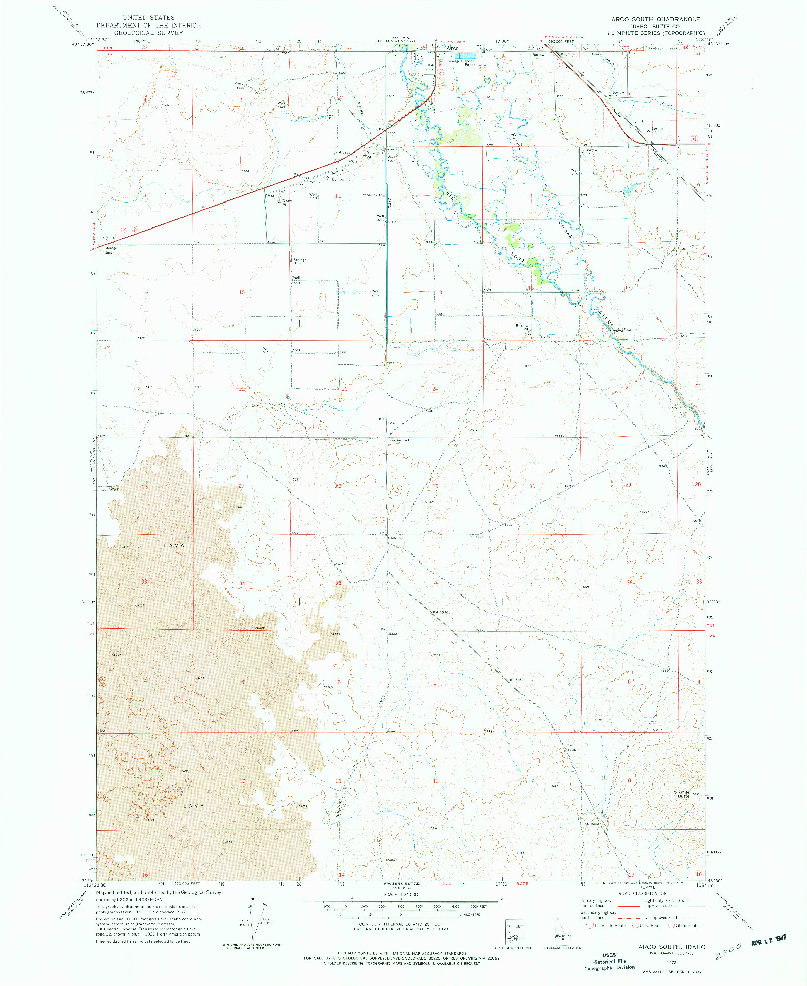 USGS 1:24000-SCALE QUADRANGLE FOR ARCO SOUTH, ID 1972