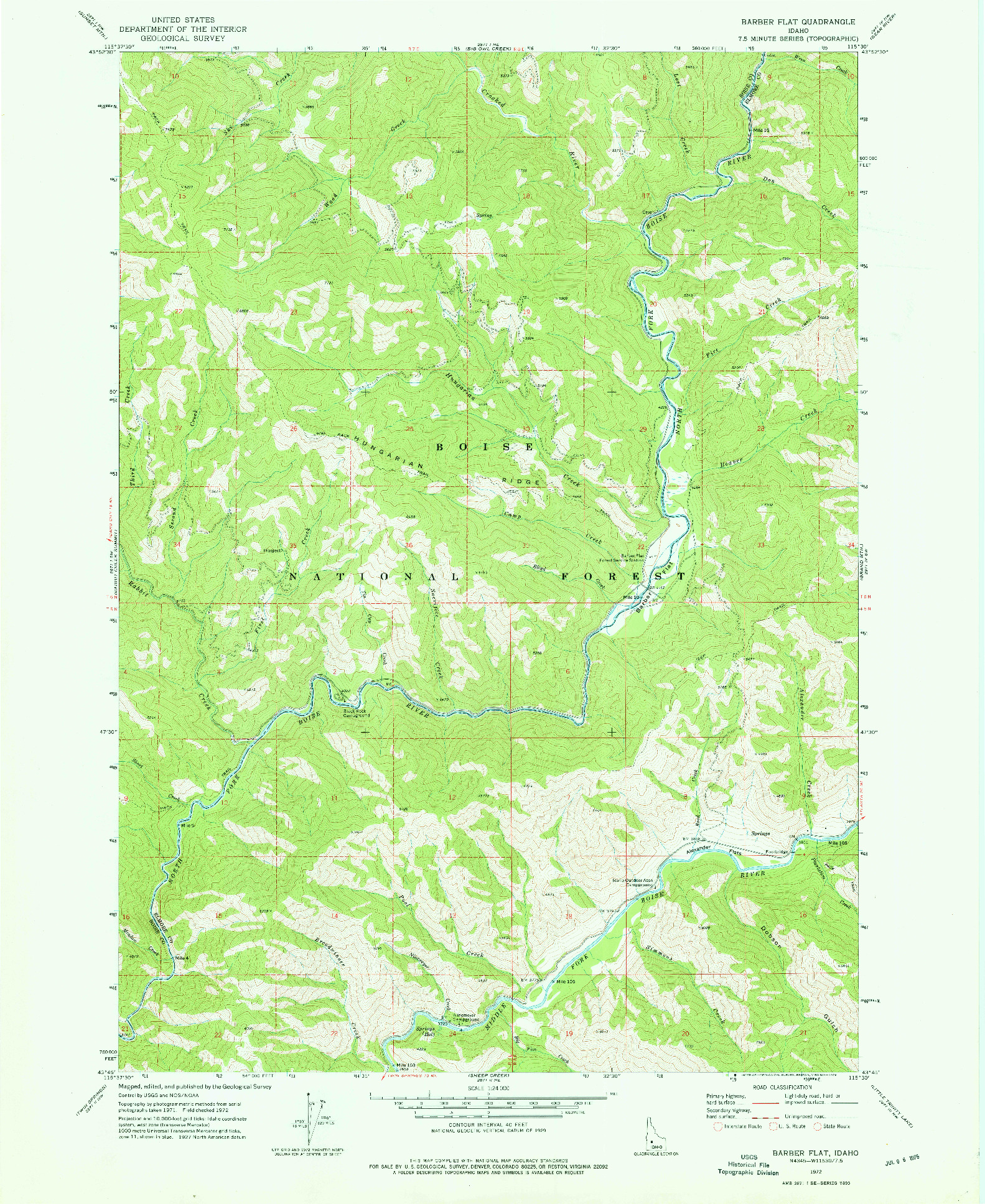 USGS 1:24000-SCALE QUADRANGLE FOR BARBER FLAT, ID 1972