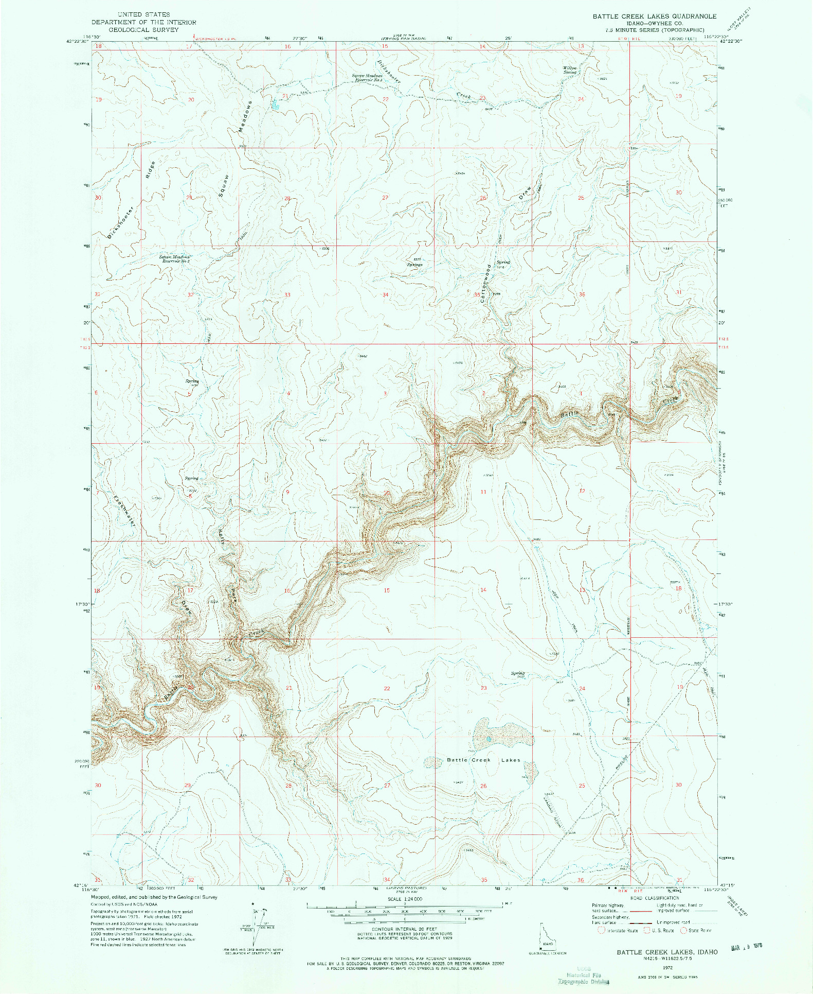 USGS 1:24000-SCALE QUADRANGLE FOR BATTLE CREEK LAKES, ID 1972