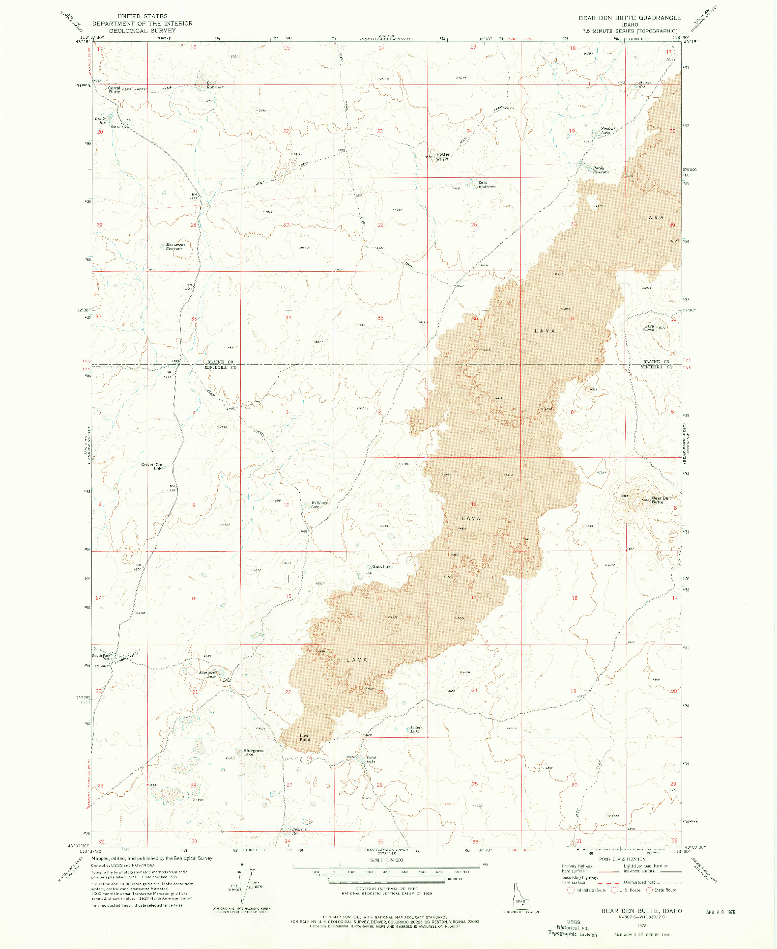 USGS 1:24000-SCALE QUADRANGLE FOR BEAR DEN BUTTE, ID 1972