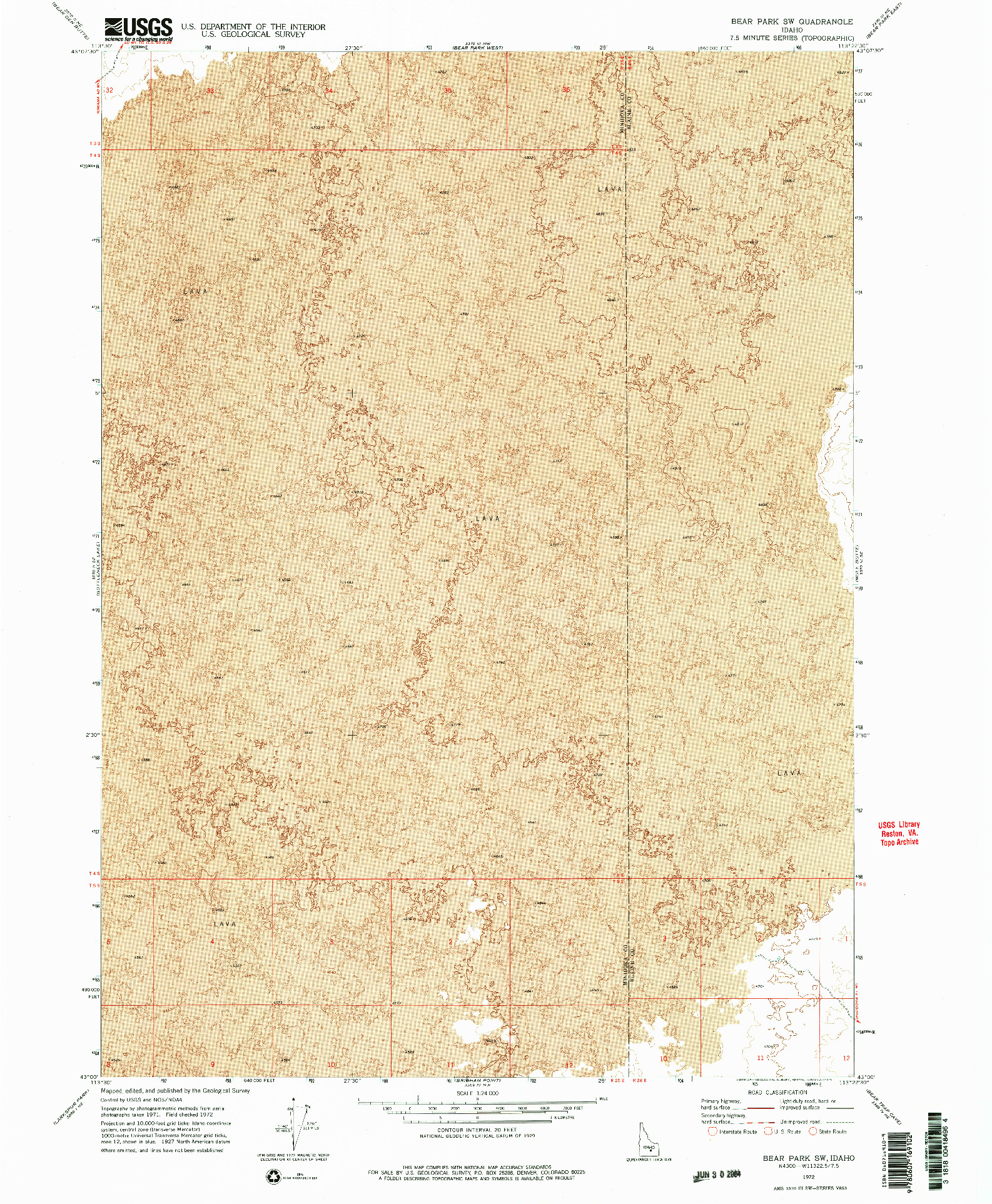 USGS 1:24000-SCALE QUADRANGLE FOR BEAR PARK SW, ID 1972