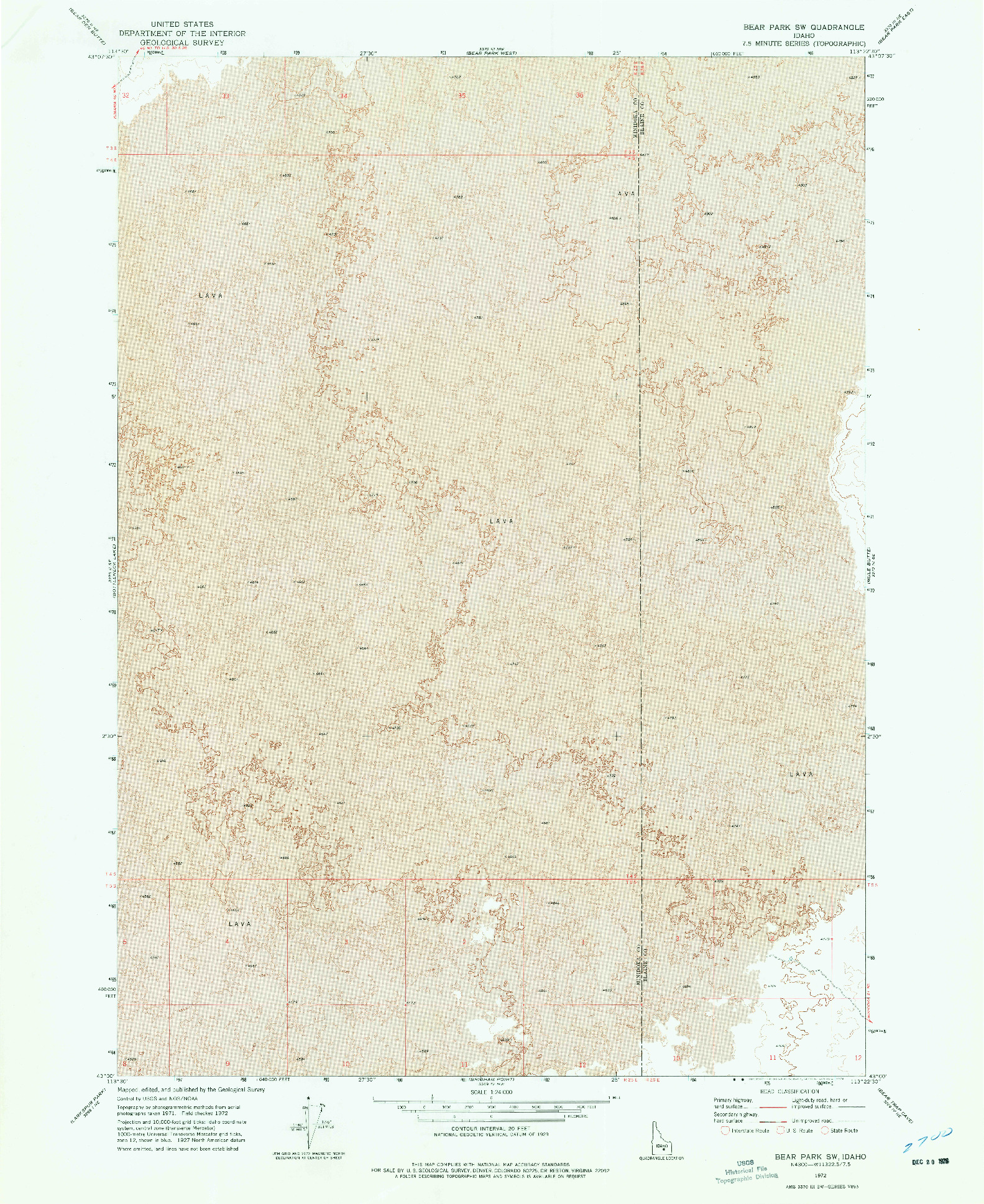 USGS 1:24000-SCALE QUADRANGLE FOR BEAR PARK SW, ID 1972