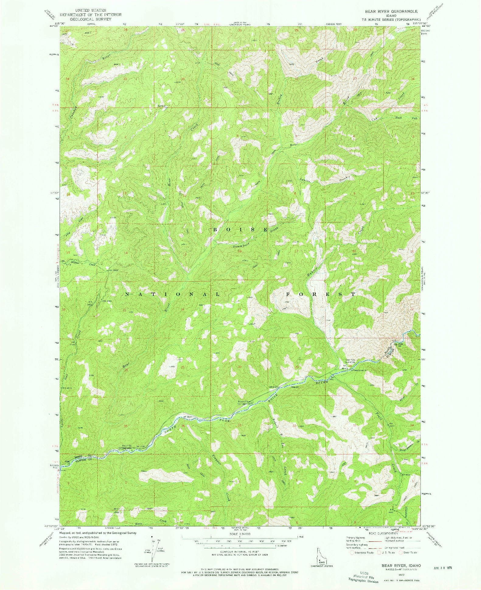 USGS 1:24000-SCALE QUADRANGLE FOR BEAR RIVER, ID 1972